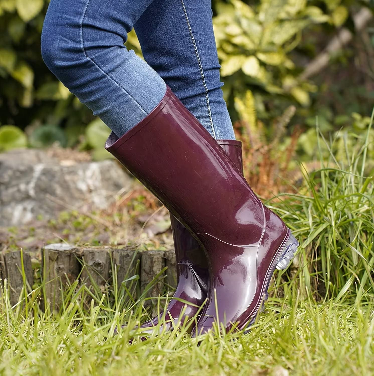 DaeRainy Women's Knee High Waterproof Rain Boots - Slip On Garden Boots for Walking, Hiking & Outdoor Activities