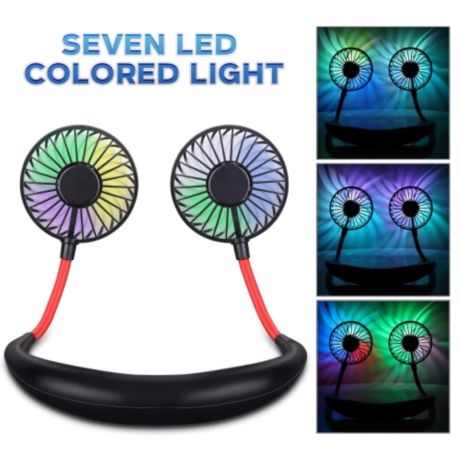 iHip Rechargeable Wearable Neck Fan - 2000mAh USB Portable Personal Cooling Fan for Outdoor, Sports, Office & Travel - Hands-Free Hanging Mini Fan (Black)