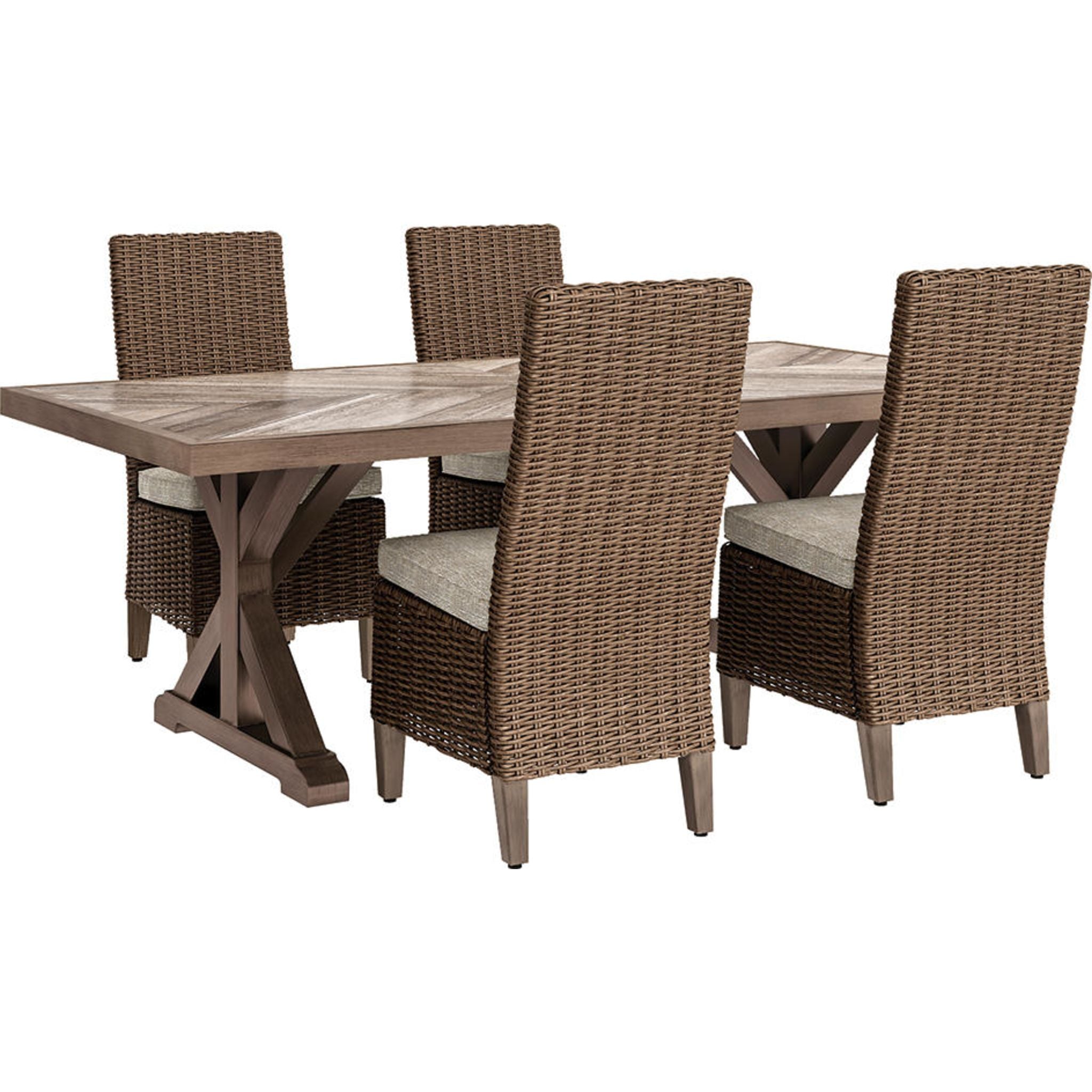 Beachcroft 5-Piece Outdoor Patio Dining Set - Weather-Resistant Beige Wicker Furniture for Backyard, Garden & Poolside Entertaining