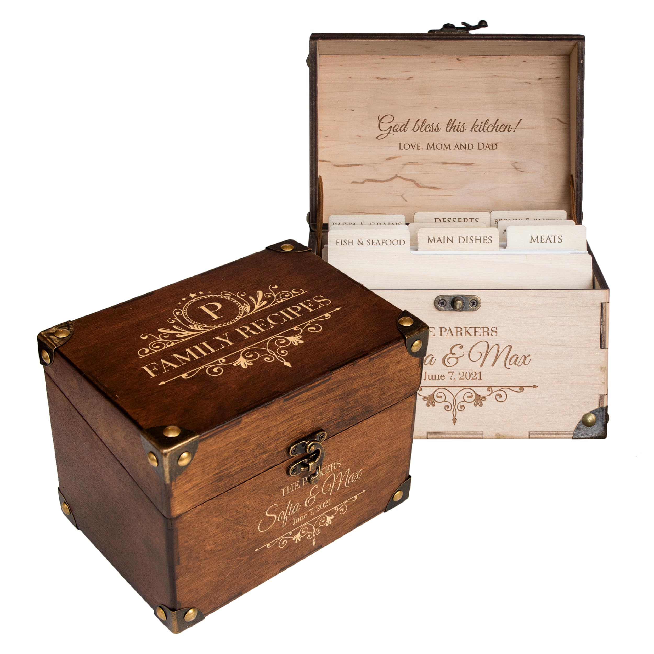 Personalized Wooden Recipe Box for Wedding & Bridal Shower - Custom Recipe Card Organizer with 9 Dividers & Blank Cards - Unique Housewarming & Christmas Gift for Couples - Perfect for Kitchen Organization, Recipe Storage & Family Cooking Memories