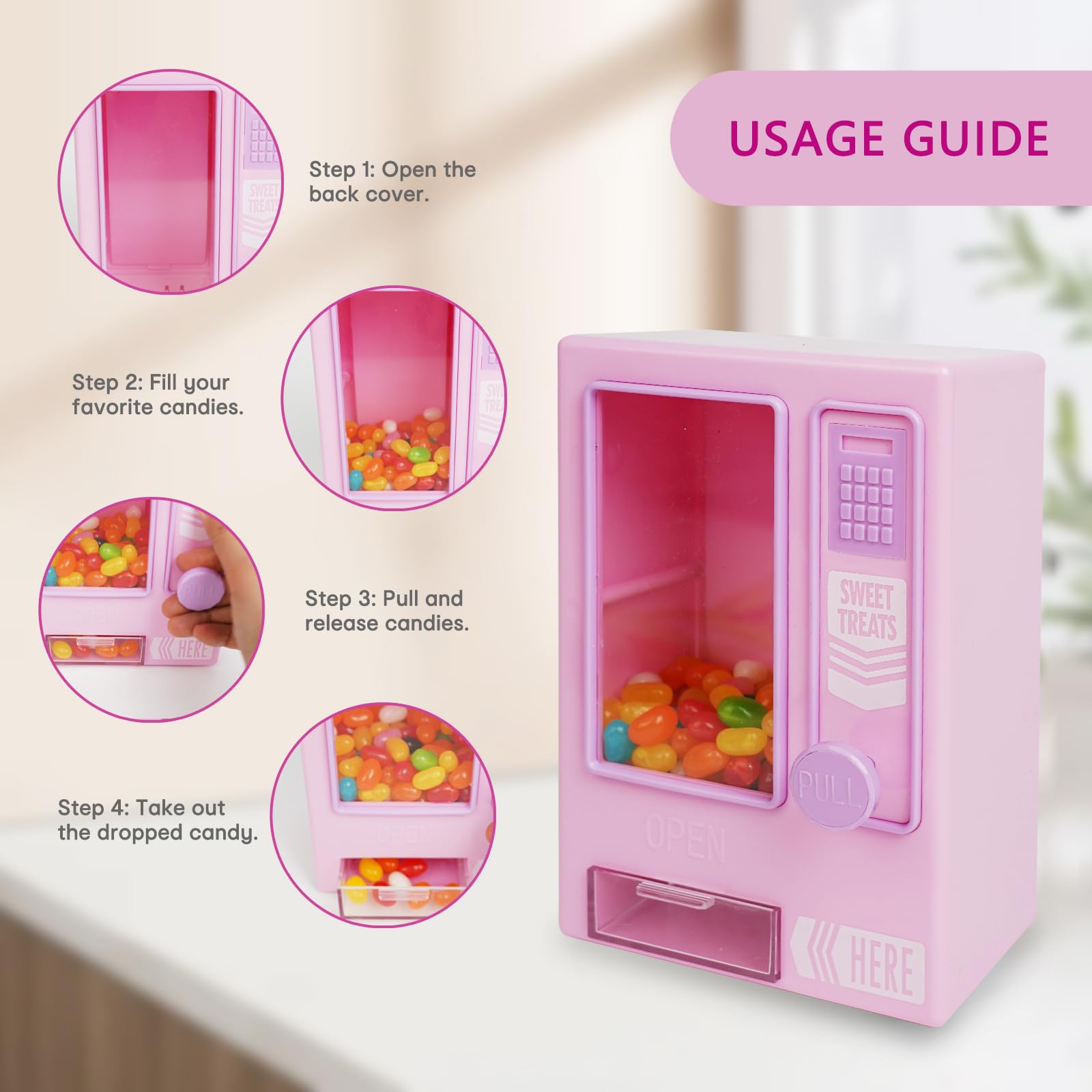 YOBRO Manual Candy Dispenser - Cute Desktop Vending Machine for Mini Candies | Perfect Birthday & Christmas Gift for Girls, Friends & Girlfriends | Fun for Office, Home Decor & Party Favors (Pink)