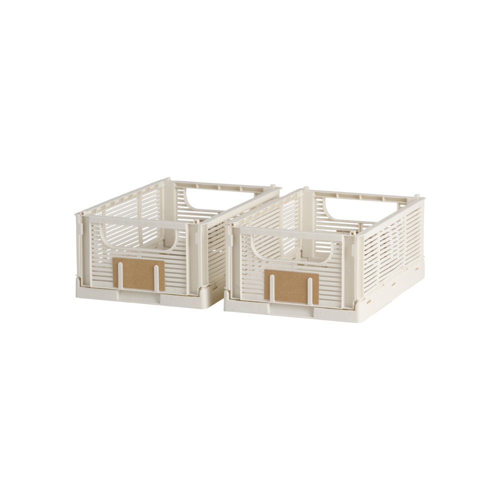 DESIGNSTUFF Linear Collapsible Storage Crate Set of 2 - Small 25x16cm, Chalk White - Foldable Organizer for Home, Office, Nursery & Closet Organization