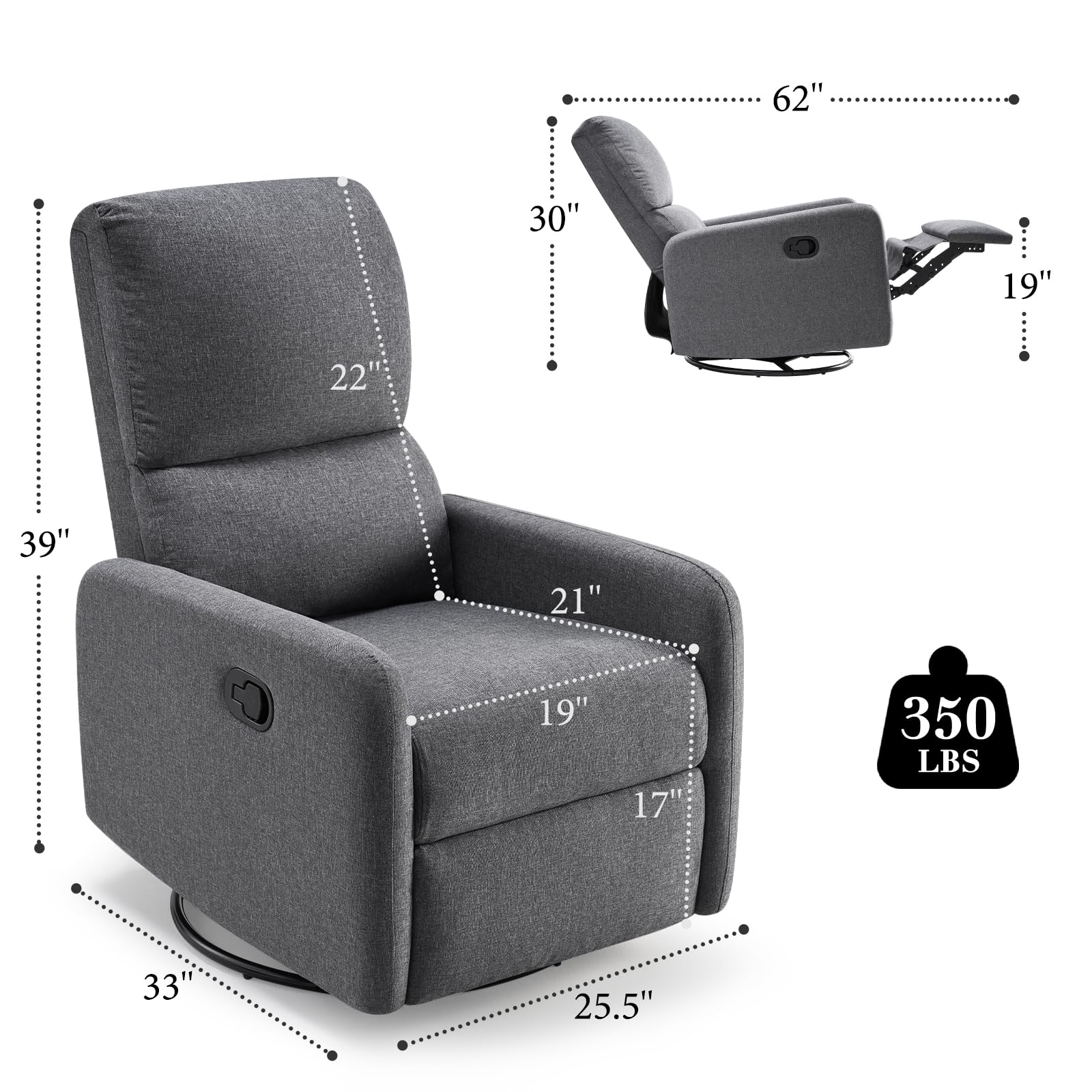 Jocisland Swivel Glider Rocking Recliner Chair for Adults - Upholstered Nursery Rocker with Reclining Function, Comfortable Single Sofa Armchair for Living Room, Bedroom & Nursing - Linen Gray - Perfect for Relaxing, Nursing Moms & Small Spaces