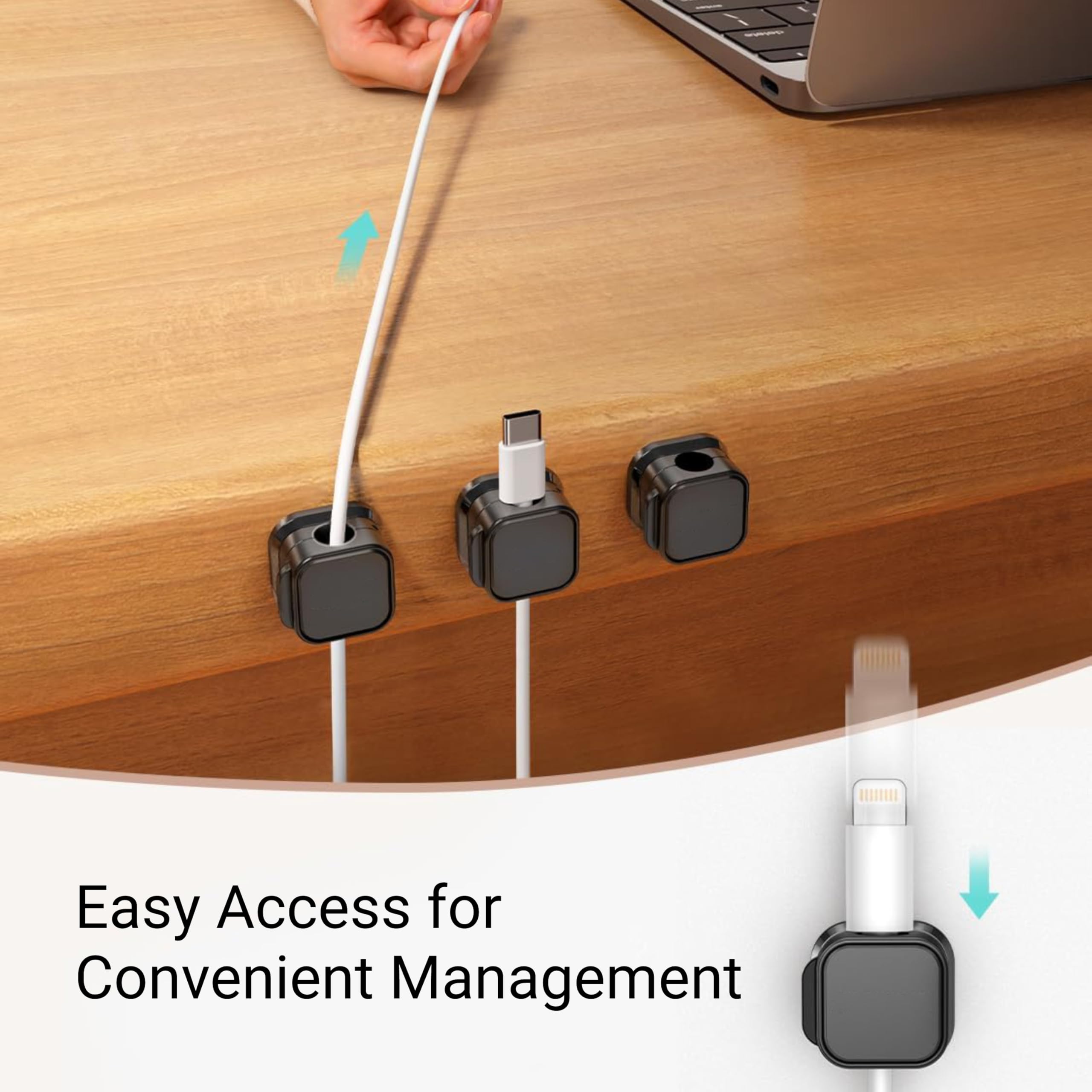 Cliffora 8 Pack Magnetic Cable Clips - Cord Organizer for Desk, Phone & USB Charging Cables - Black Cable Holder for Office, Car, Wall, Desktop & Nightstand - Perfect for Home, Work & Travel Organization