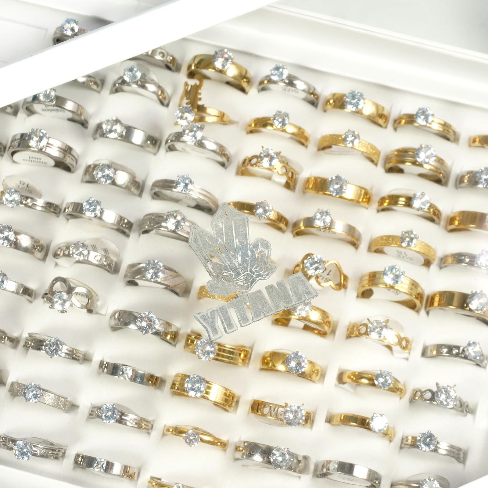 Bulk Wholesale Silver Rings for Women - 100 Pack Mixed Wedding Bands, Statement Rings & Clear Zircon Rings | Stainless Steel & Titanium Rings Set for Everyday Wear, Parties & Gifts