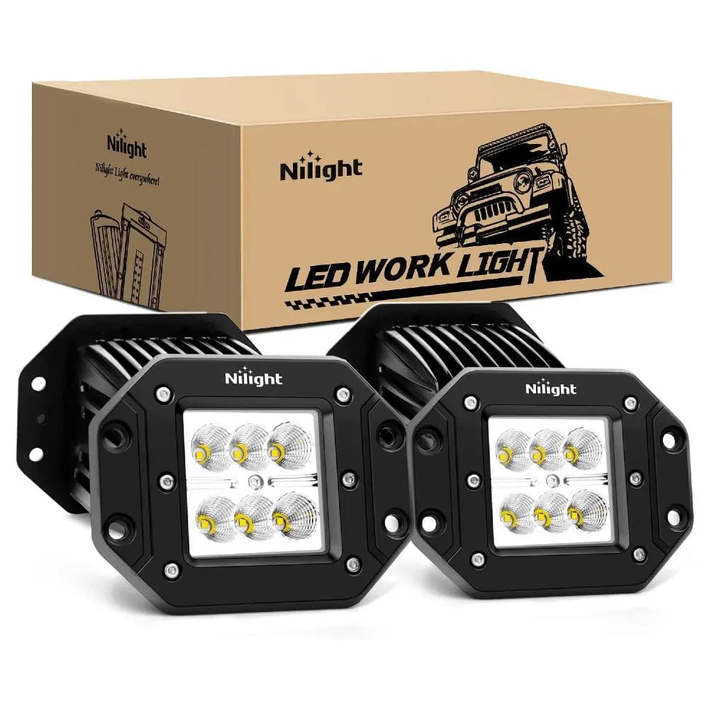 4.8 Inch 18W Flush Mount LED Work Lights - 2 Pairs (4 Lights) - Waterproof IP65, 6000K Bright White - for Trucks, Boats, Off-Road Vehicles, Garages & Outdoor Work Areas