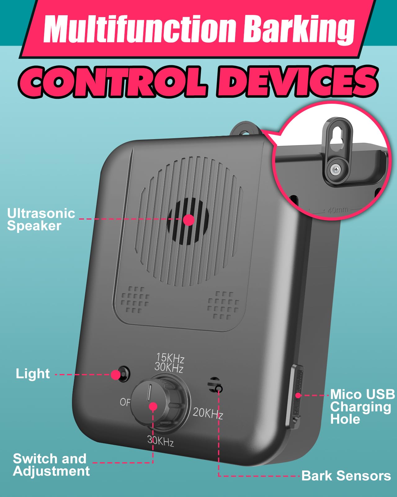 Anti Barking Device for Dogs - 4 Powerful Emitters, 50ft Range, 3 Adjustable Modes | Rechargeable Bark Control Device for Small & Large Dogs | Stop Excessive Barking in Yards, Homes & Apartments