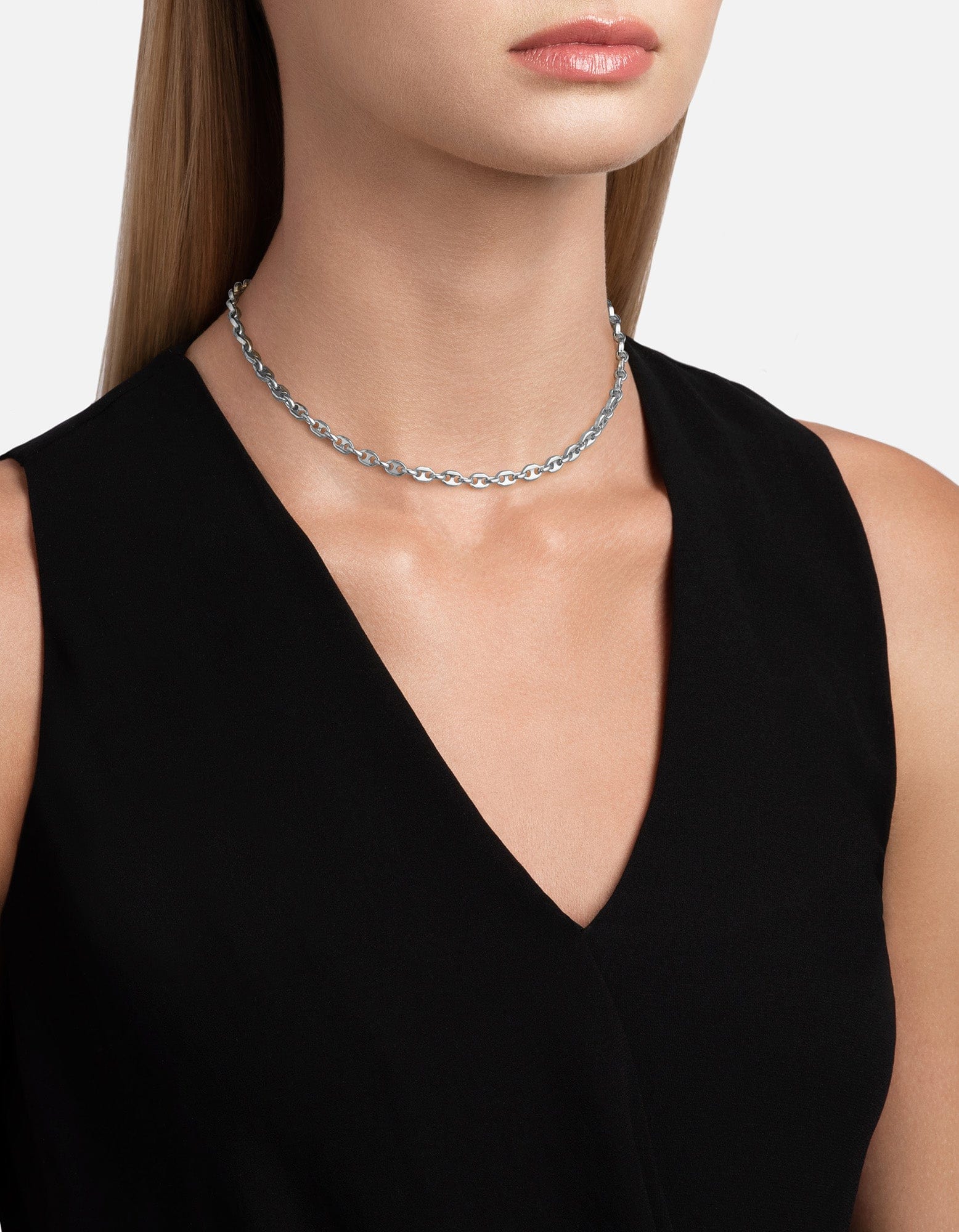Pyper Link Puff Choker Necklace - Sterling Silver Jewelry for Women - Elegant Layering Piece for Everyday Wear or Special Occasions