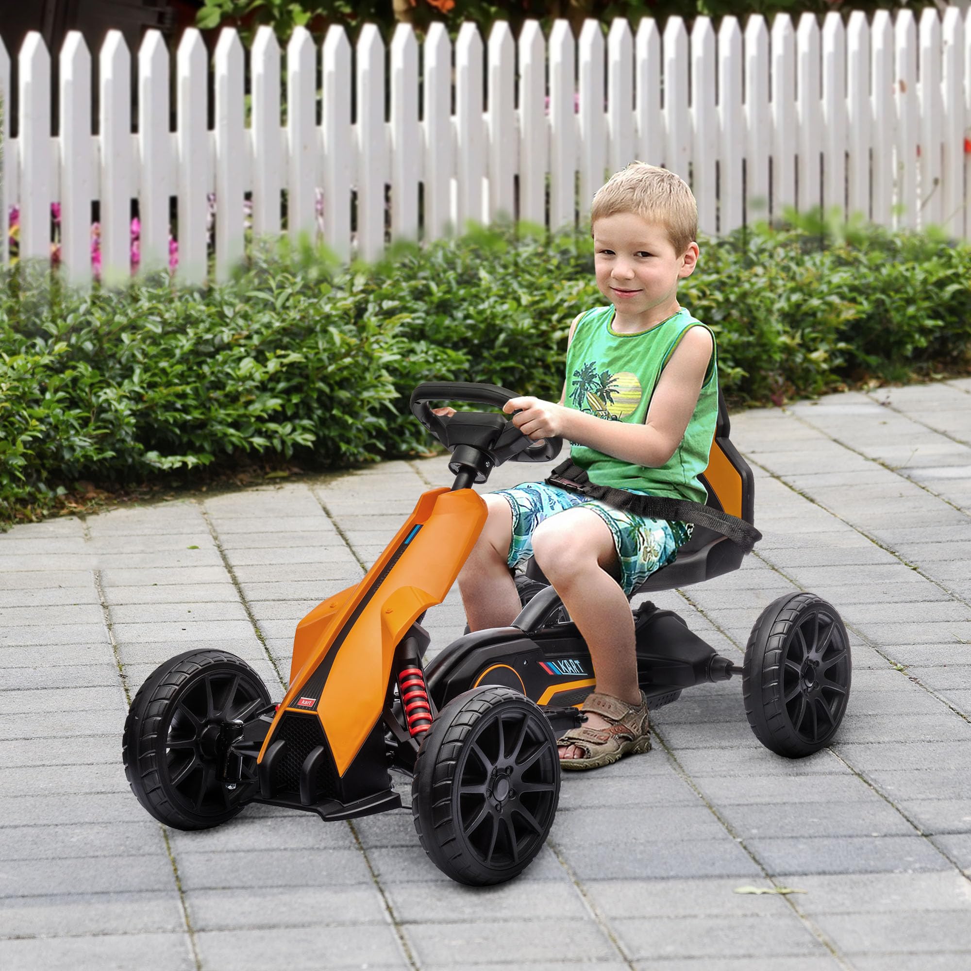 Aosom 12V Electric Go Kart for Kids - Adjustable Speed Ride-On Toy with Forward/Reverse, Outdoor Play Vehicle for Boys & Girls Ages 3-8 (Orange) - Perfect for Backyard Fun, Birthday Gifts & Family Outdoor Activities