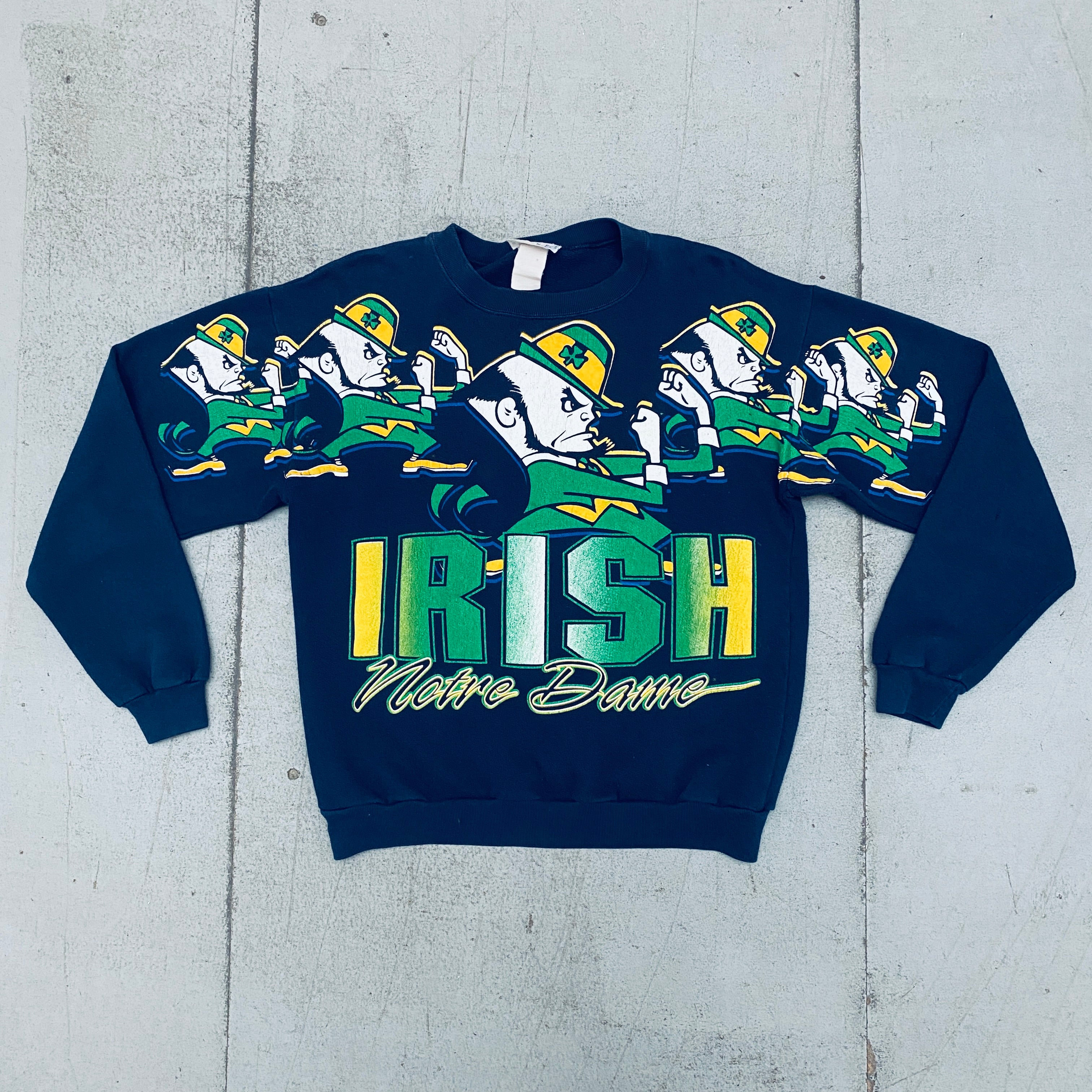 Notre Dame Fighting Irish Vintage 1990s Graphic Spellout Sweatshirt - Size Small | Retro College Fan Apparel for Game Day & Casual Wear