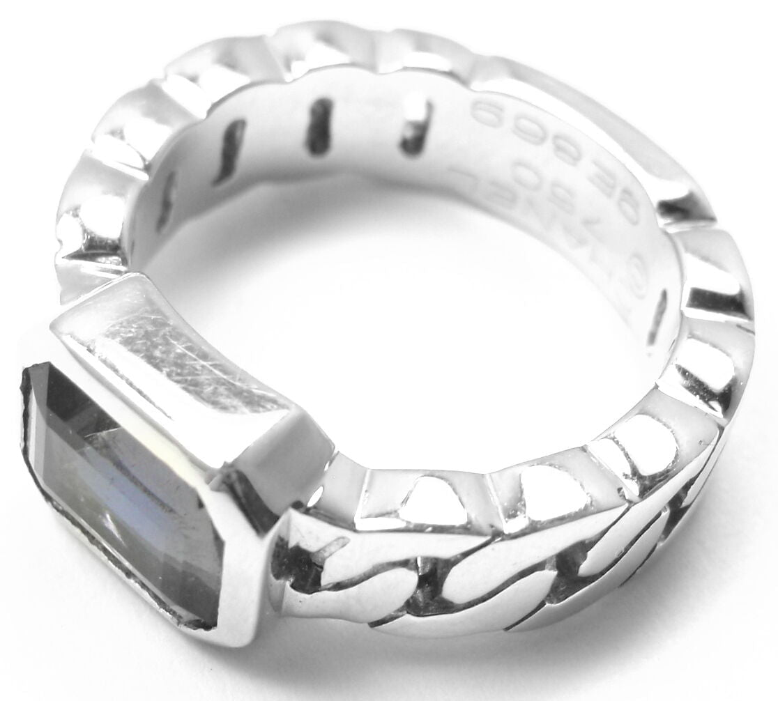 Authentic Chanel 18K White Gold Tanzanite Band Ring for Women - Luxury Tanzanite Jewelry Gift for Anniversary, Engagement & Special Occasions