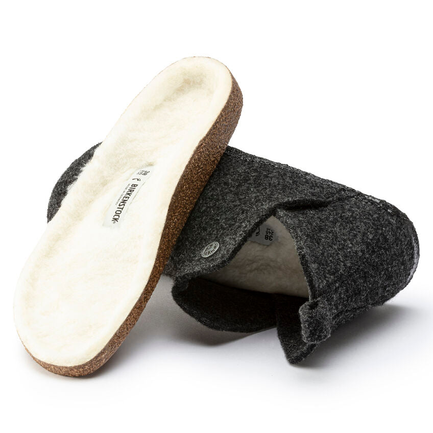Birkenstock Andermatt Shearling Wool Felt Slippers for Women & Men - Cozy Indoor/Outdoor House Shoes - Warm Winter Home Comfort with Premium Wool Lining - Anthracite Grey