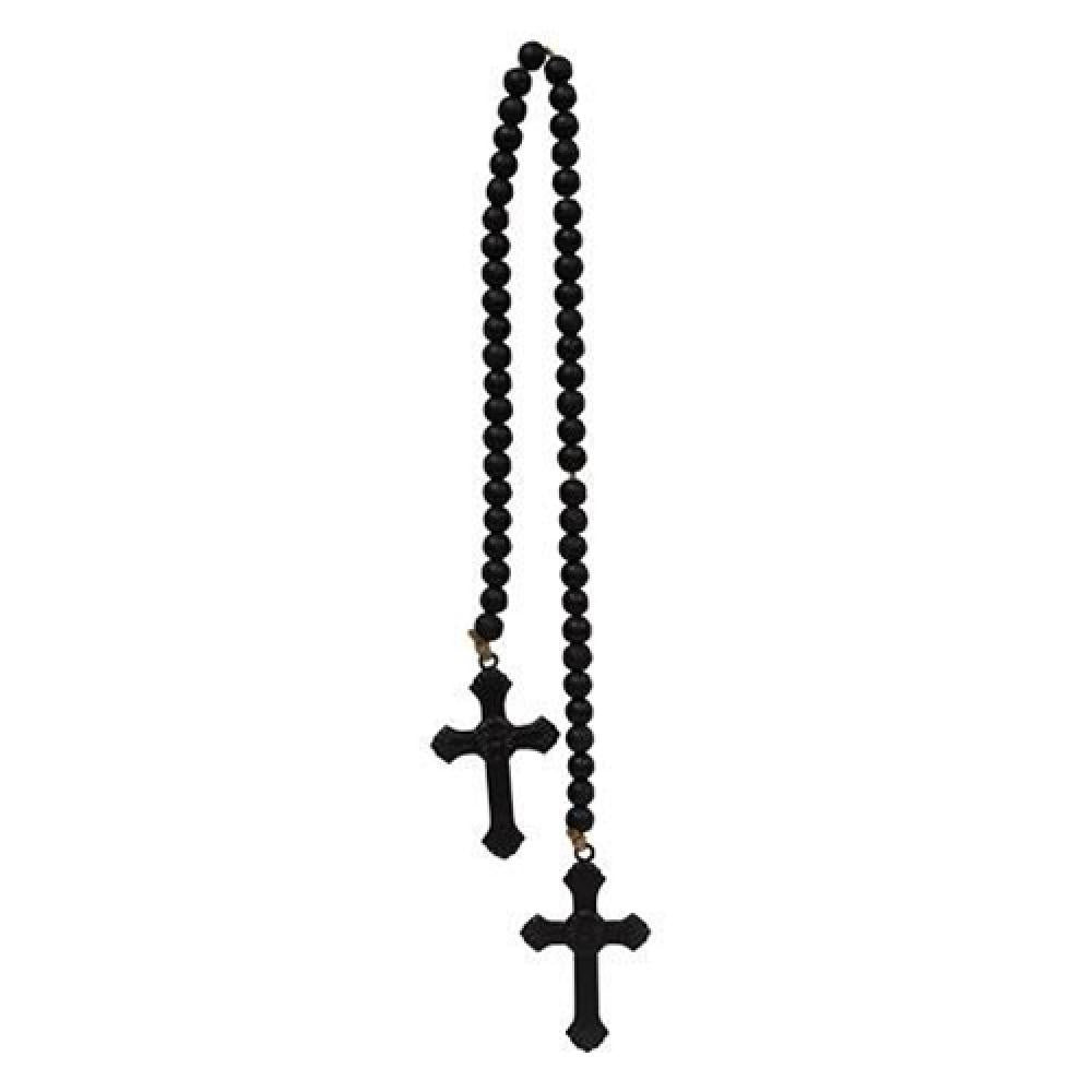 45-Inch Black Beaded Cross Garland - Religious Home Decor for Easter, Christmas, and Church Events