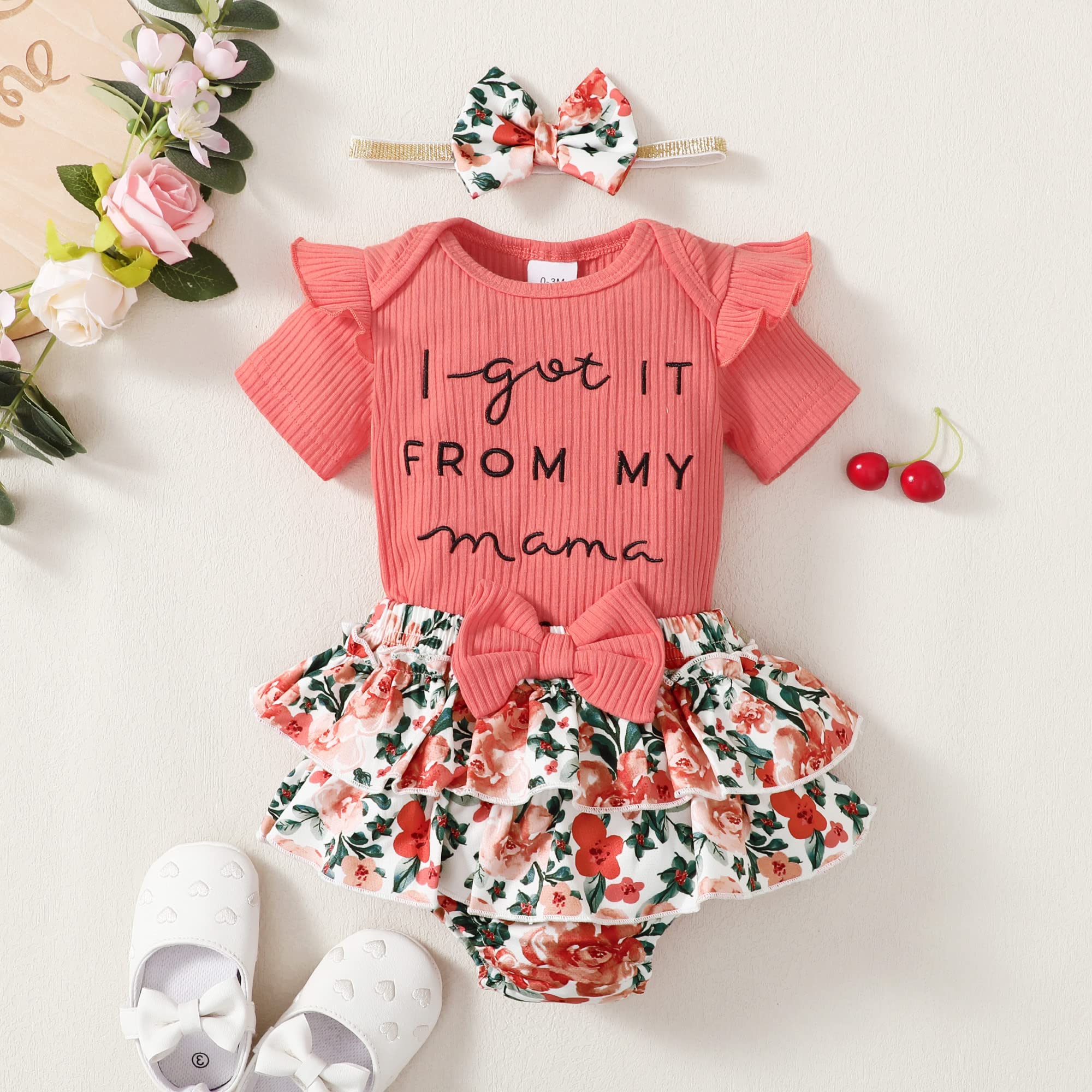 Mioglrie Newborn Baby Girl Clothes Set - Floral Romper & Shorts Outfit for Summer | Cute Infant Toddler Outfits for Playtime, Photo Shoots & Daily Wear