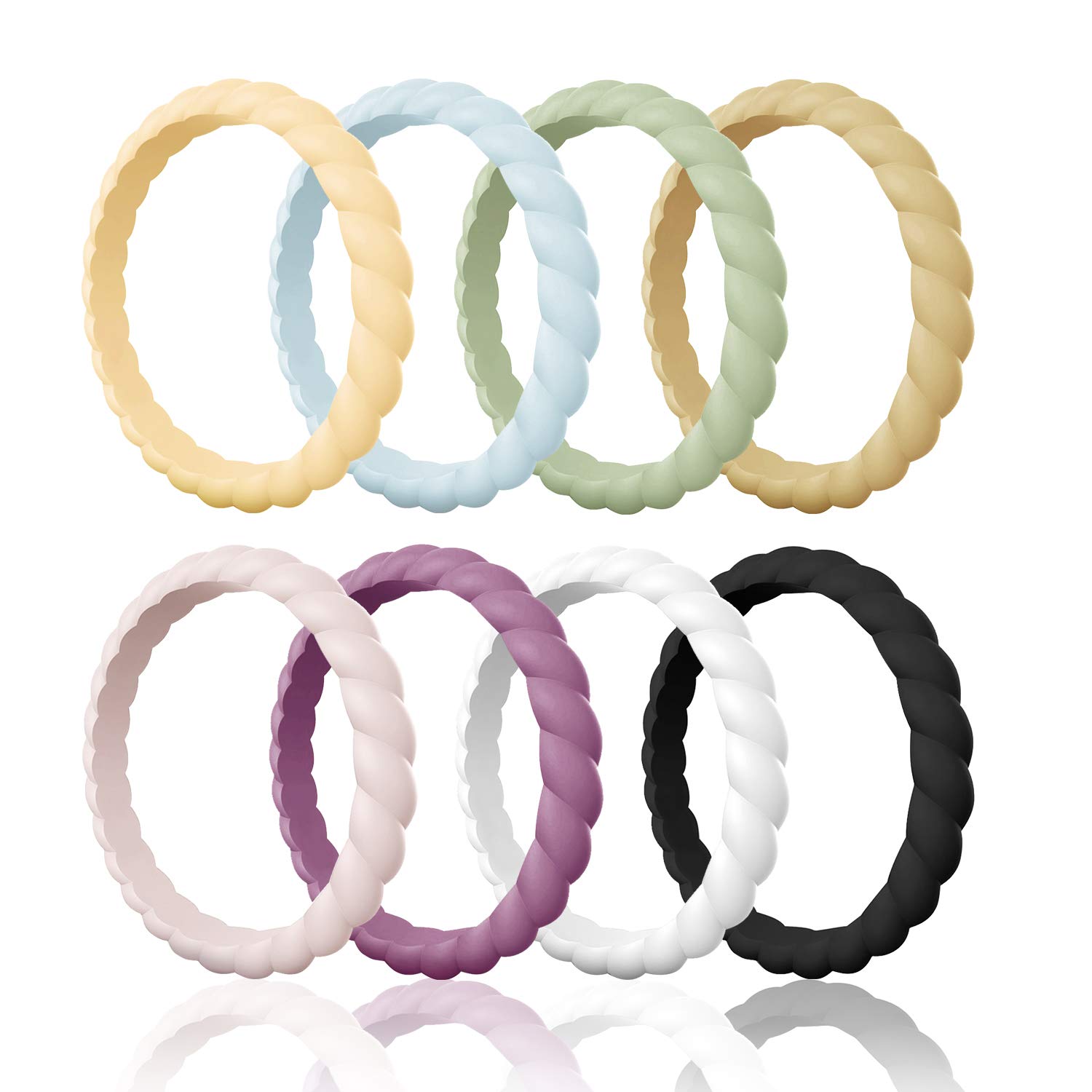 Egnaro Women's Silicone Wedding Ring - Thin, Stackable Braided Rubber Band, Non-Toxic & Skin Safe - Perfect for Active Lifestyles, Travel, Sports & Everyday Wear