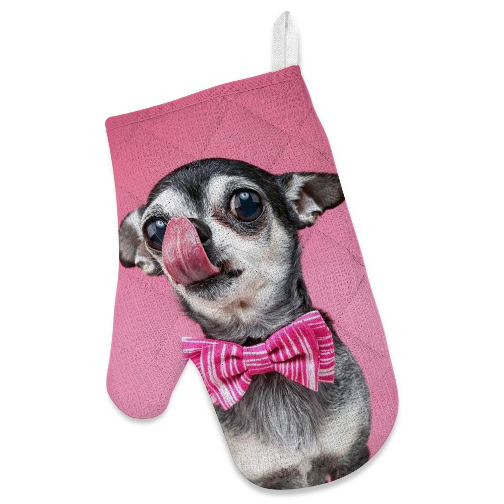 Adjustable Kitchen Apron with Pockets & 3-Piece Cooking Set - Cute Chihuahua Dog Design Oven Mitt, Pot Holder & Microwave Glove - Perfect for Baking, Grilling & Home Cooking