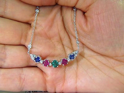 3.60 Carat Natural Ruby Emerald Sapphire Diamond Necklace - 14K Gold Plated, F/VS Clarity, Arch & By Yard Design - Perfect for Weddings, Anniversaries & Special Occasions