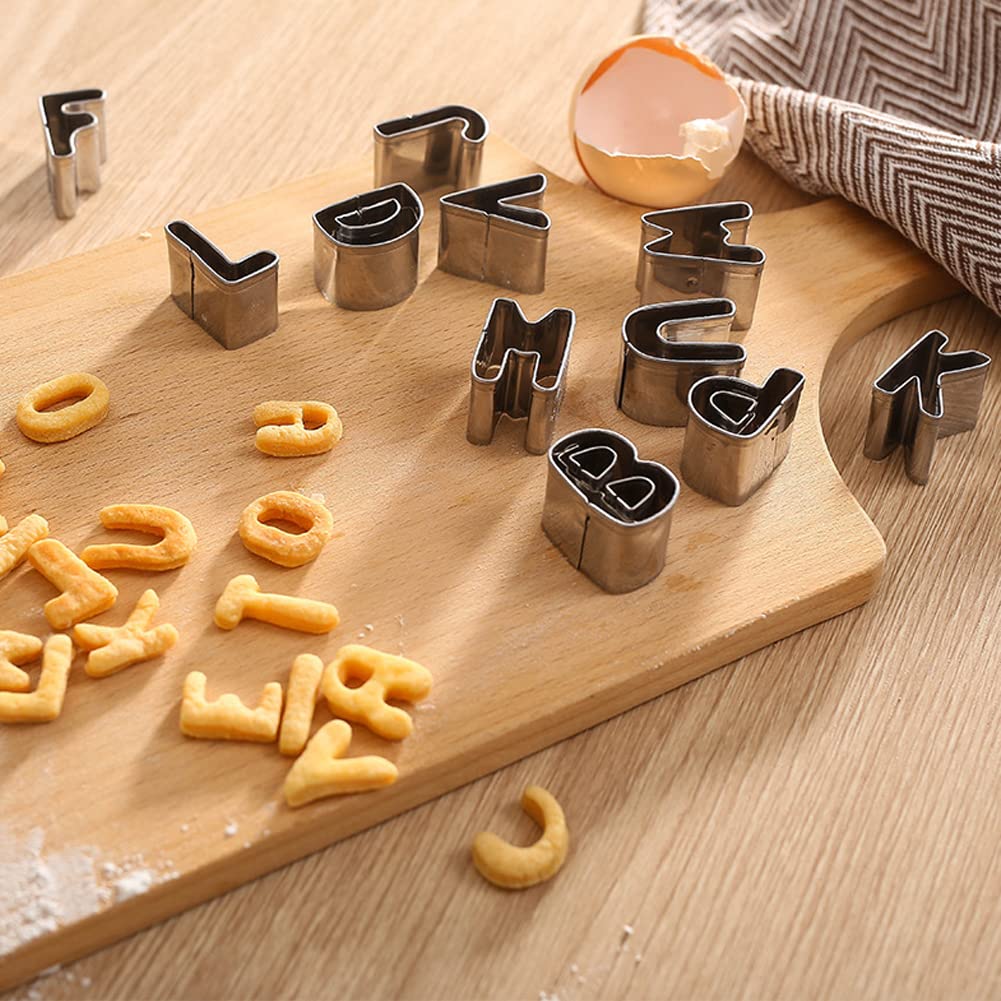 26 Pcs Stainless Steel Alphabet Cookie Cutters Set - A to Z Letter Fondant Cutters for Baking, Cake Decorating, Sugarcraft & Sandwich Making - Perfect for DIY Cookies, Cupcakes & Party Treats