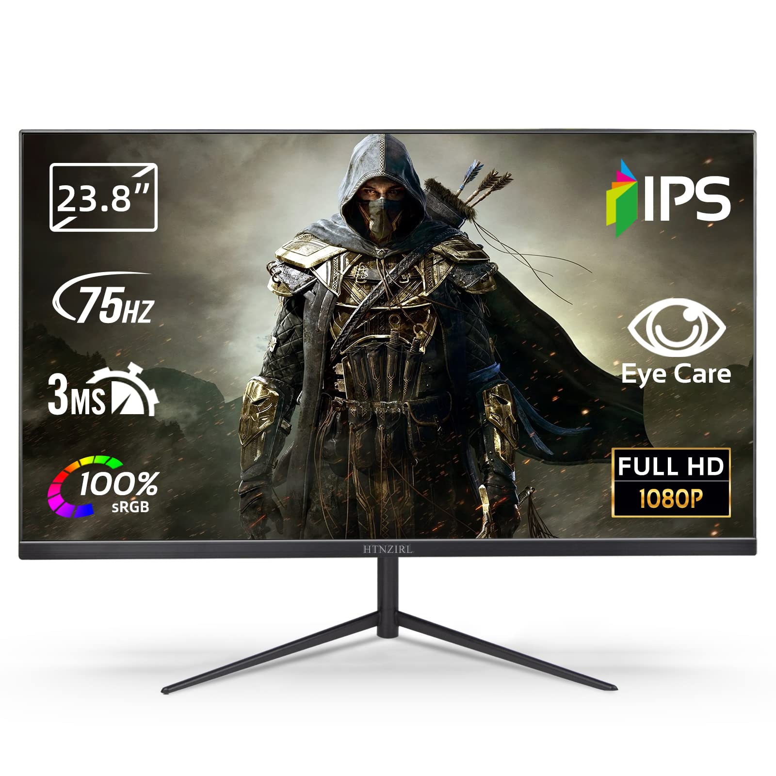HTNZIRL 24 Inch FHD 1080P IPS Computer Monitor with Built-in Speakers, 75Hz Refresh Rate, HDMI & VGA Ports, VESA Wall Mount - Perfect for Home Office, Gaming, and Multimedia Entertainment
