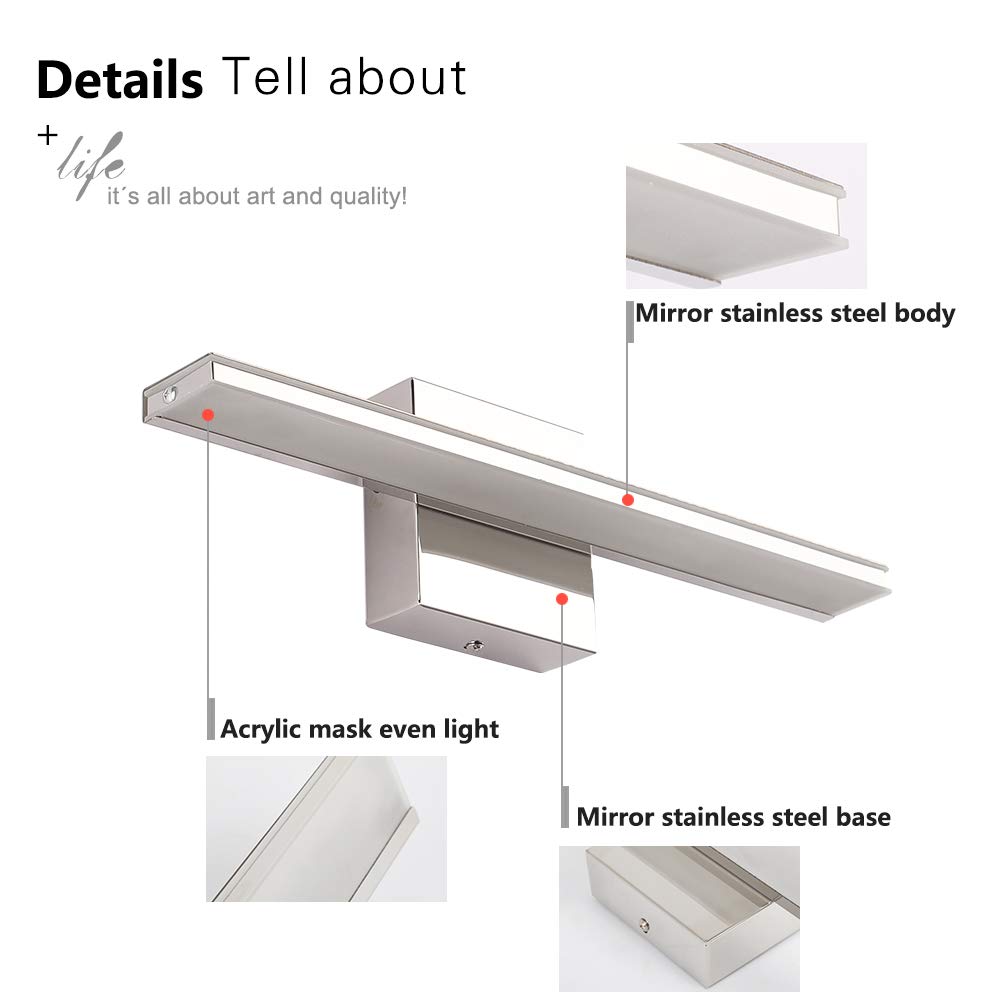 16 Inch LED Vanity Lighting Bar - 9W Modern Bathroom Light Fixtures, Chrome Mirror Light & Wall Sconces, 6000K Daylight White - Perfect for Bathroom Makeup Vanity, Dressing Room & Spa Lighting