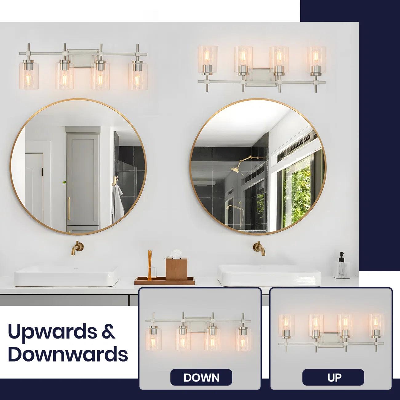 Jasper Modern 4-Light Clear Glass Bathroom Vanity Light Fixture - Perfect for Bathroom, Powder Room, and Dressing Area Lighting
