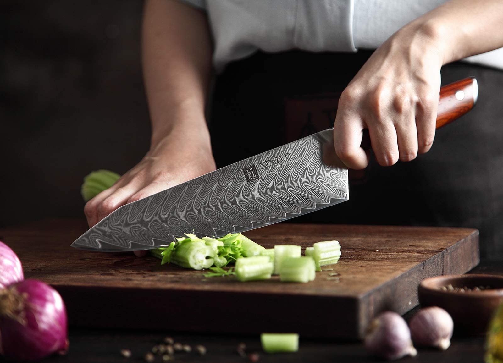 XINZUO 5-Piece Damascus Steel Knife Set - Professional Ultra Sharp Kitchen Knives with Natural Rosewood Handles - Perfect Chef Gift Box for Home Cooking & Professional Kitchens