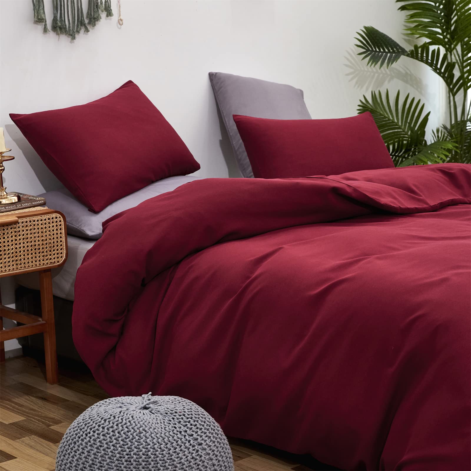 Luxlovery Dark Red Comforter Set King Size - Burgundy Wine Red Maroon Bedding Set with Soft Breathable Quilt & Blanket for Women | Modern Solid Claret Crimson Bedroom Decor | Perfect for Master Bedroom, Guest Room & Cozy Winter Nights