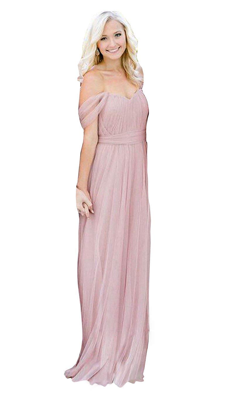 Elegant Long Off-Shoulder Tulle Bridesmaid Dress for Wedding Party & Prom - Sweetheart Neckline Formal Gown for Bridal Shower, Evening Events & Special Occasions