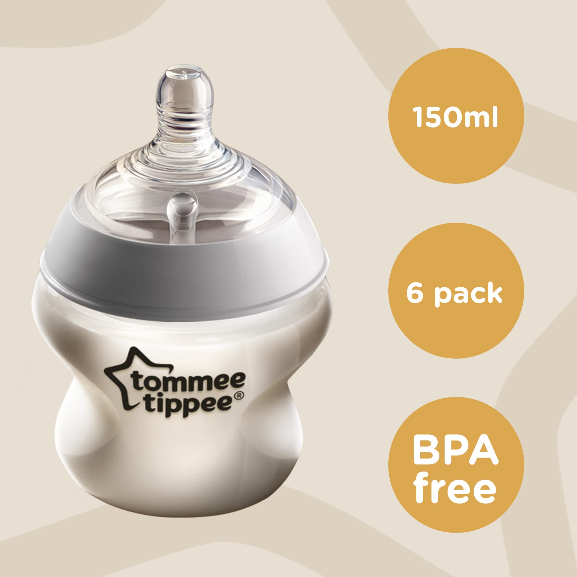 Tommee Tippee Closer to Nature 5oz Baby Bottles (6-Pack) - BPA-Free Newborn Feeding Bottles with Natural Feel Nipple - Perfect for Breastfed Babies at Home or On-The-Go