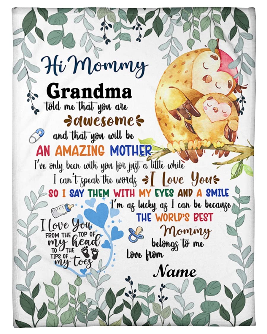 Personalized Owl Baby & Mom Blanket - Custom Name Keepsake Gift for New & Expecting Mothers - Fall, Autumn & Christmas Present - Perfect for Nursery, Baby Shower & Family Photo Sessions