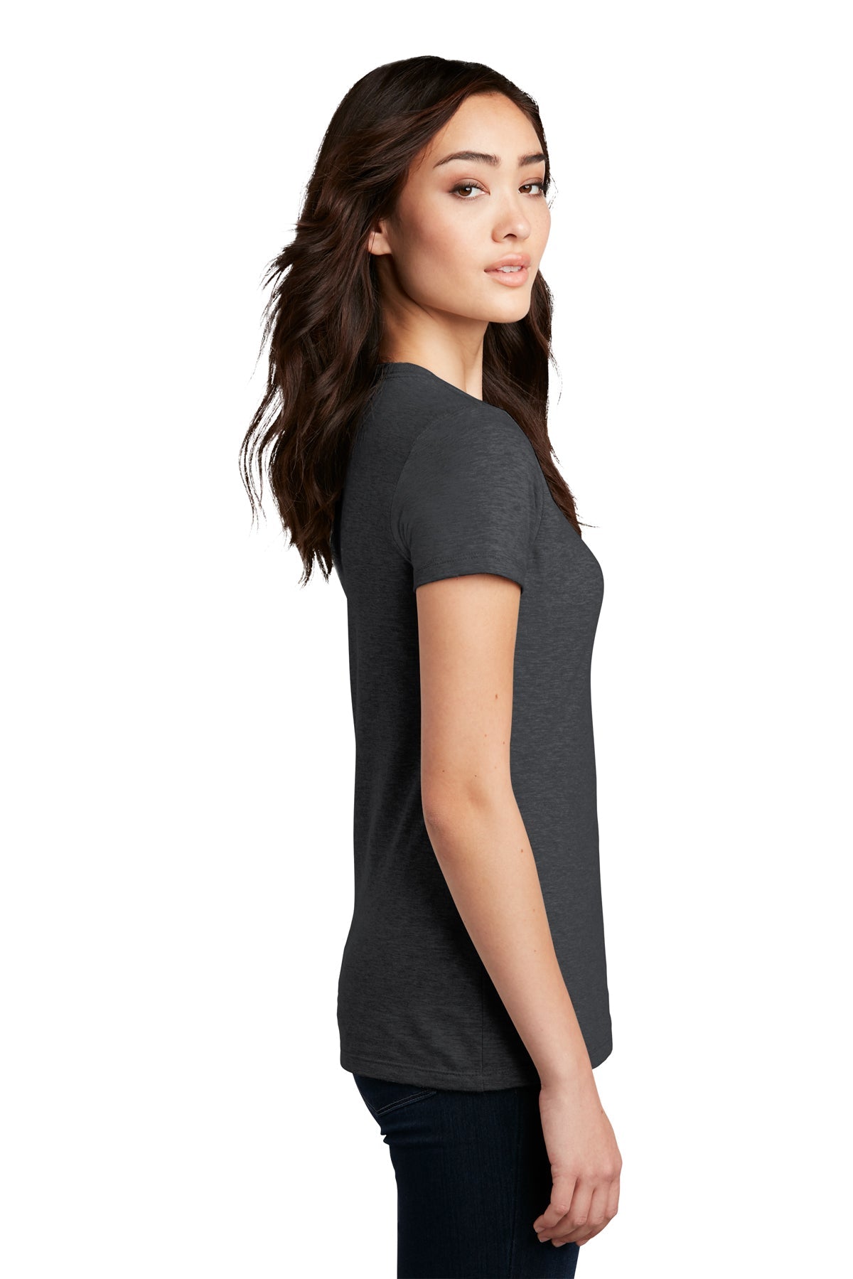 District Made Women's Perfect Blend Crew Neck T-Shirt - Soft Heathered Charcoal Cotton Tee for Casual Wear, Lounge & Everyday Outfits