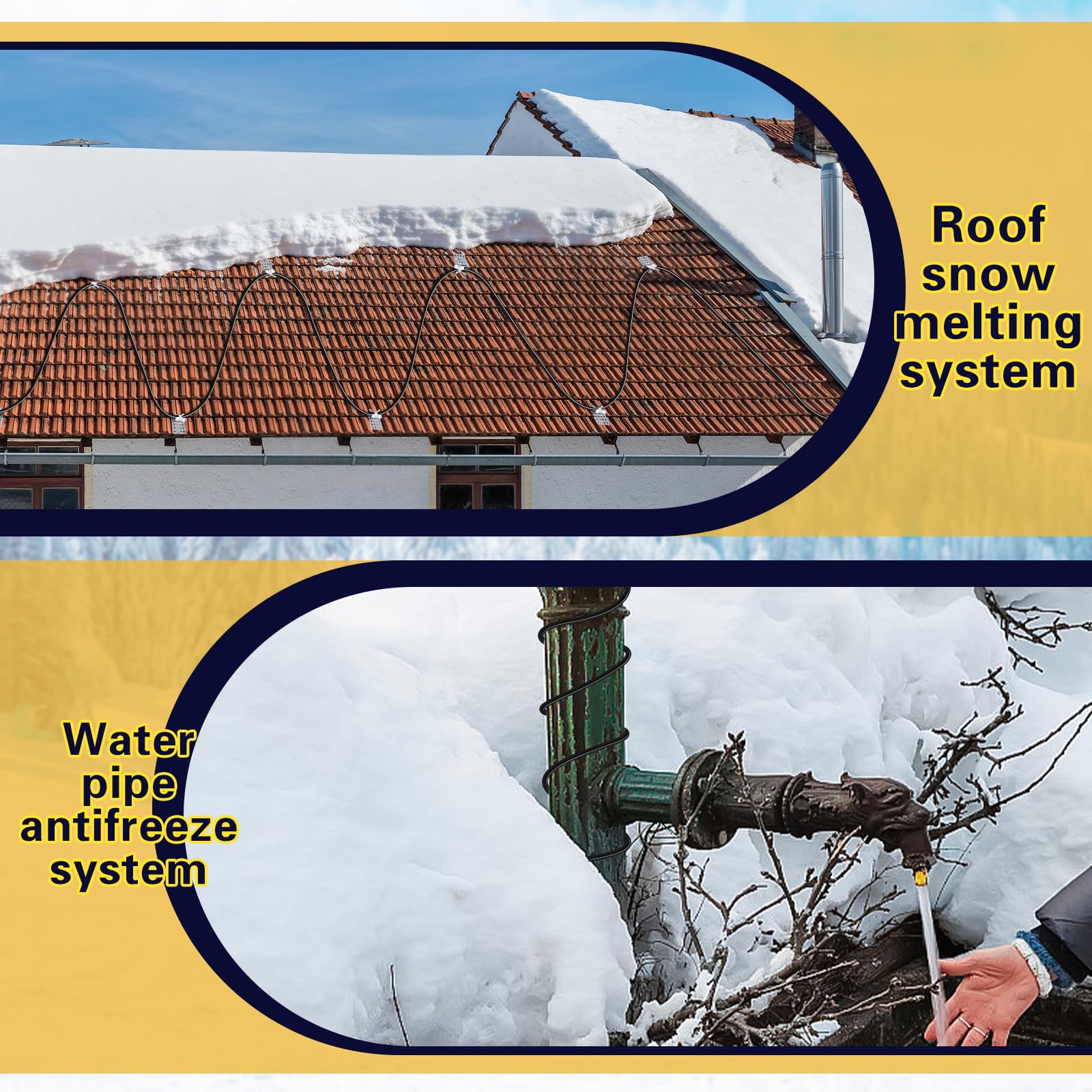 50Ft Self-Regulating Heat Tape for Water Pipes -104℉ to 104℉, Roof & Gutter Heating Cable, Pipe Freeze Protection, 120V - Perfect for Winterizing Homes, Preventing Ice Dams on Roofs, and Protecting Outdoor Plumbing