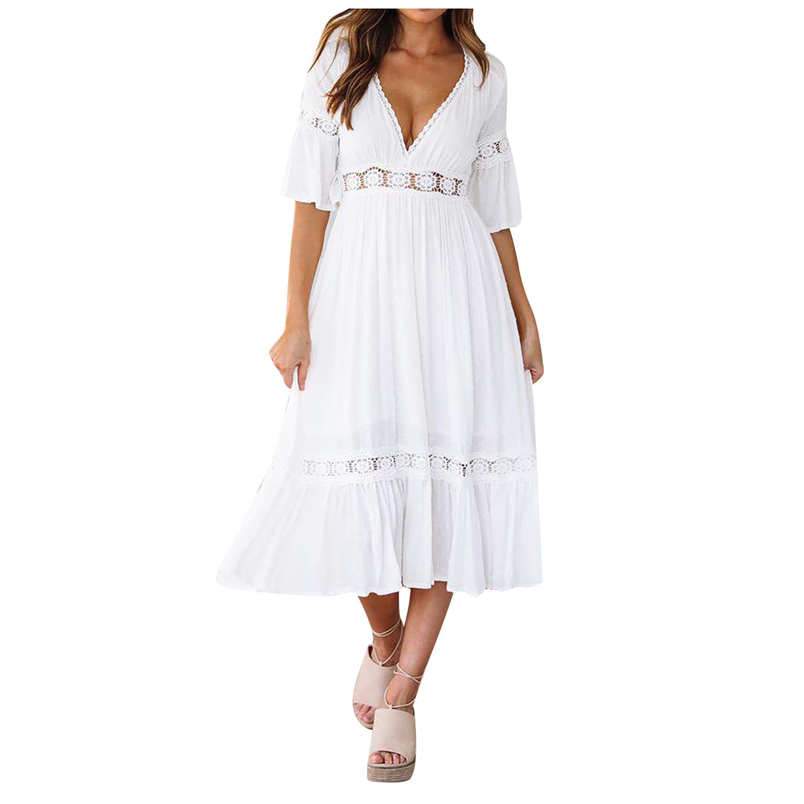 Elegant Lace Wedding Dresses for Women 2022 - V-Neck Deep Bridal Gown with Stitching Details | Perfect for Banquets, Ceremonies & Special Occasions