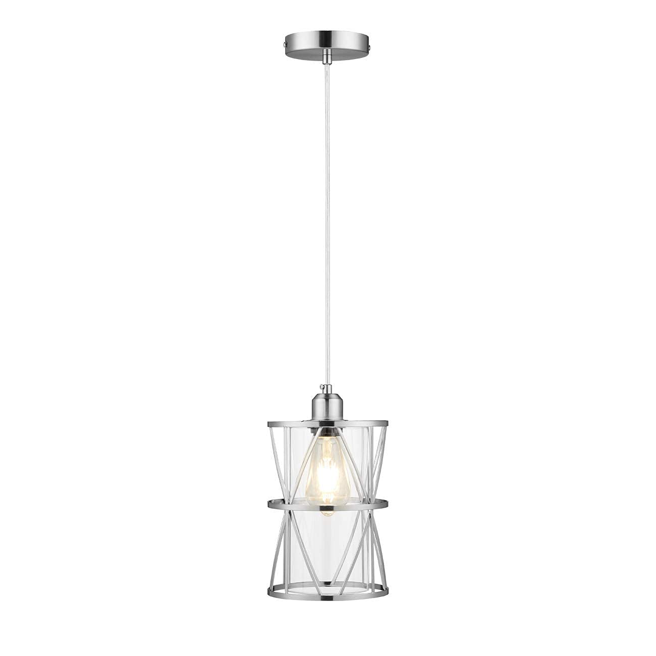 Modern 3-Light Semi Flush Mount Ceiling Light Set with Clear Glass Cylindrical Pendant Lights - Brushed Nickel Finish for Living Room, Bedroom & Dining Room Lighting