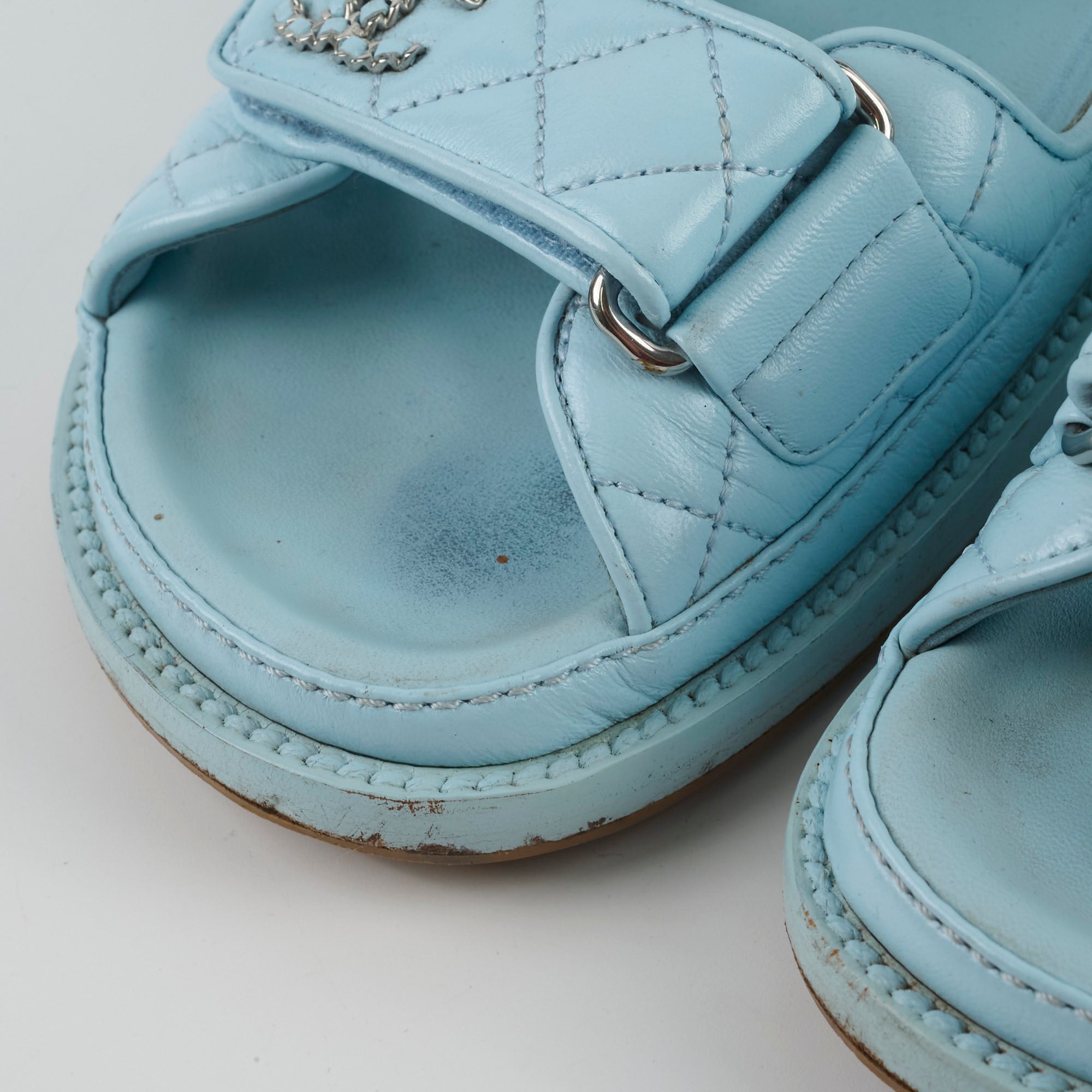 Chanel Blue Leather Sandals Women Size 36 - Comfortable Luxury Designer Shoes for Summer Beach & Casual Outings