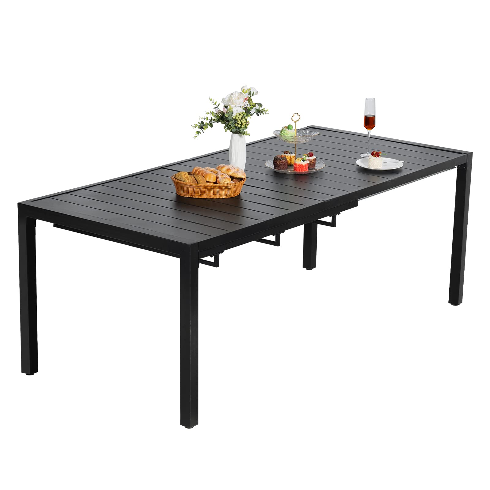 Expandable Outdoor Dining Table for 6-8 People - Metal Patio Table for Garden, Lawn & Bistro - Perfect for Backyard BBQs, Family Gatherings & Outdoor Entertaining
