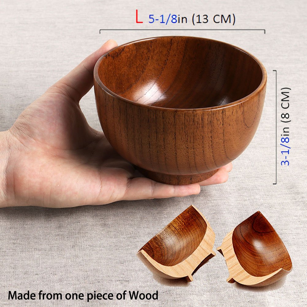 Handmade Wooden Bowls Set - 2PCS Natural Jujube Wood Serving Bowls for Rice, Soup, Dip, Coffee & Tea (5.1