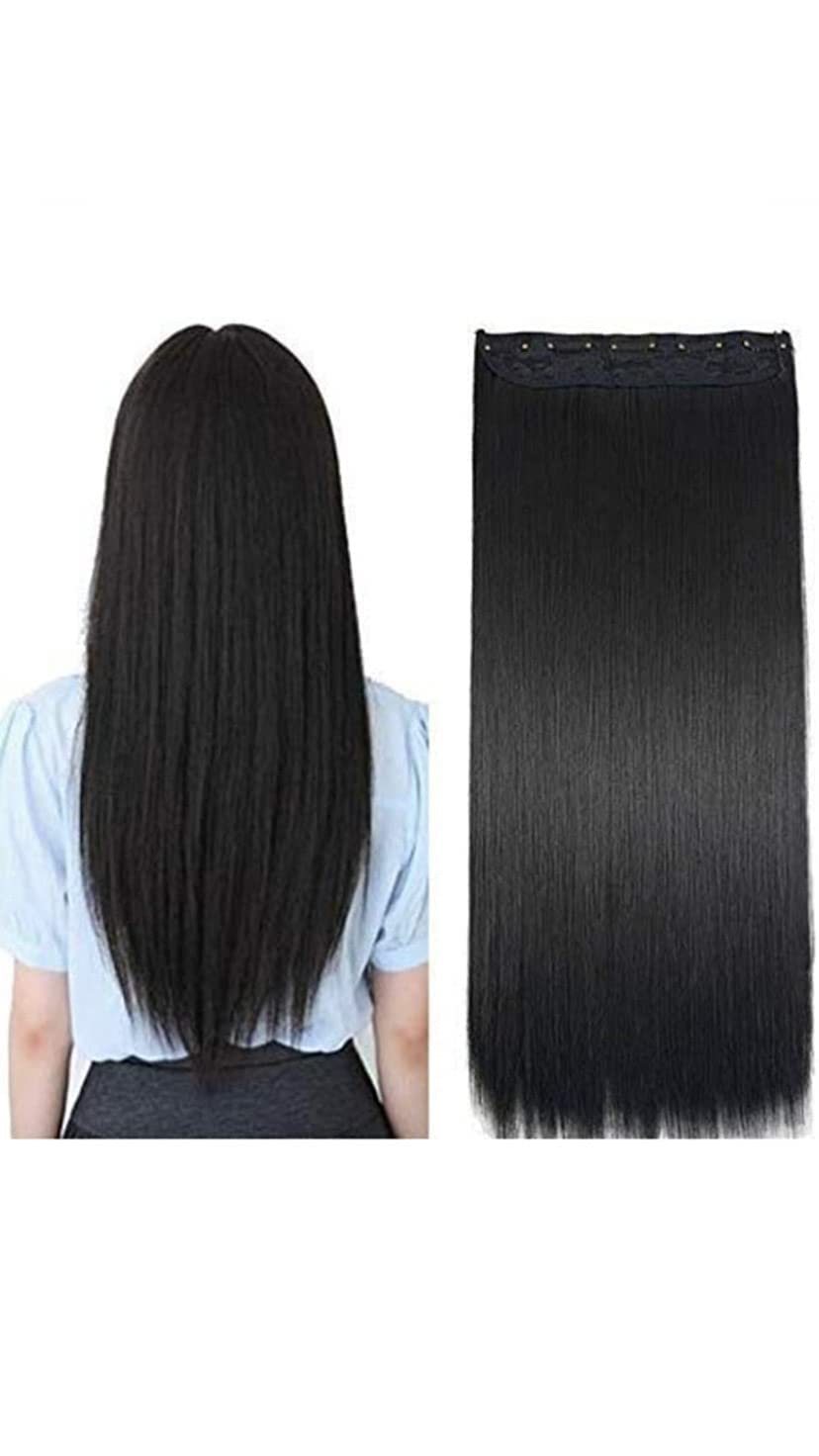 LTZ 24 Inch Straight Synthetic Hair Extensions for Women - Natural Black Clip-In Full Head Hairpieces | Perfect for Daily Styling, Parties & Special Occasions
