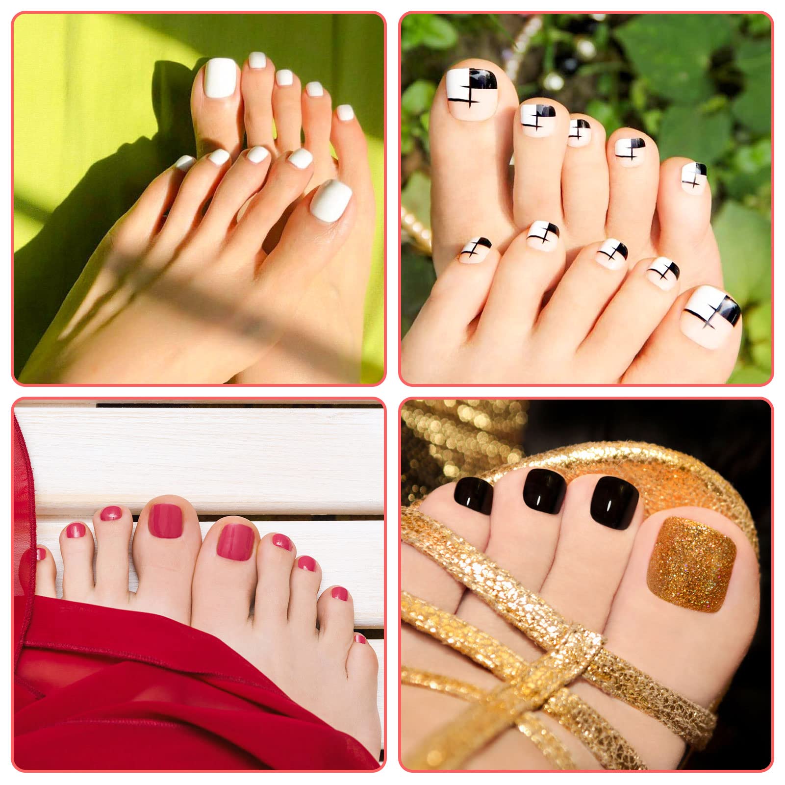 100PCS Acrylic Fake Toenails Set - 10 Sizes Natural Full Cover Artificial Toe Nail Tips with Storage Box for Women & Girls - Perfect for Nail Salon, DIY Nail Art, Pedicures, and Home Manicure Kits
