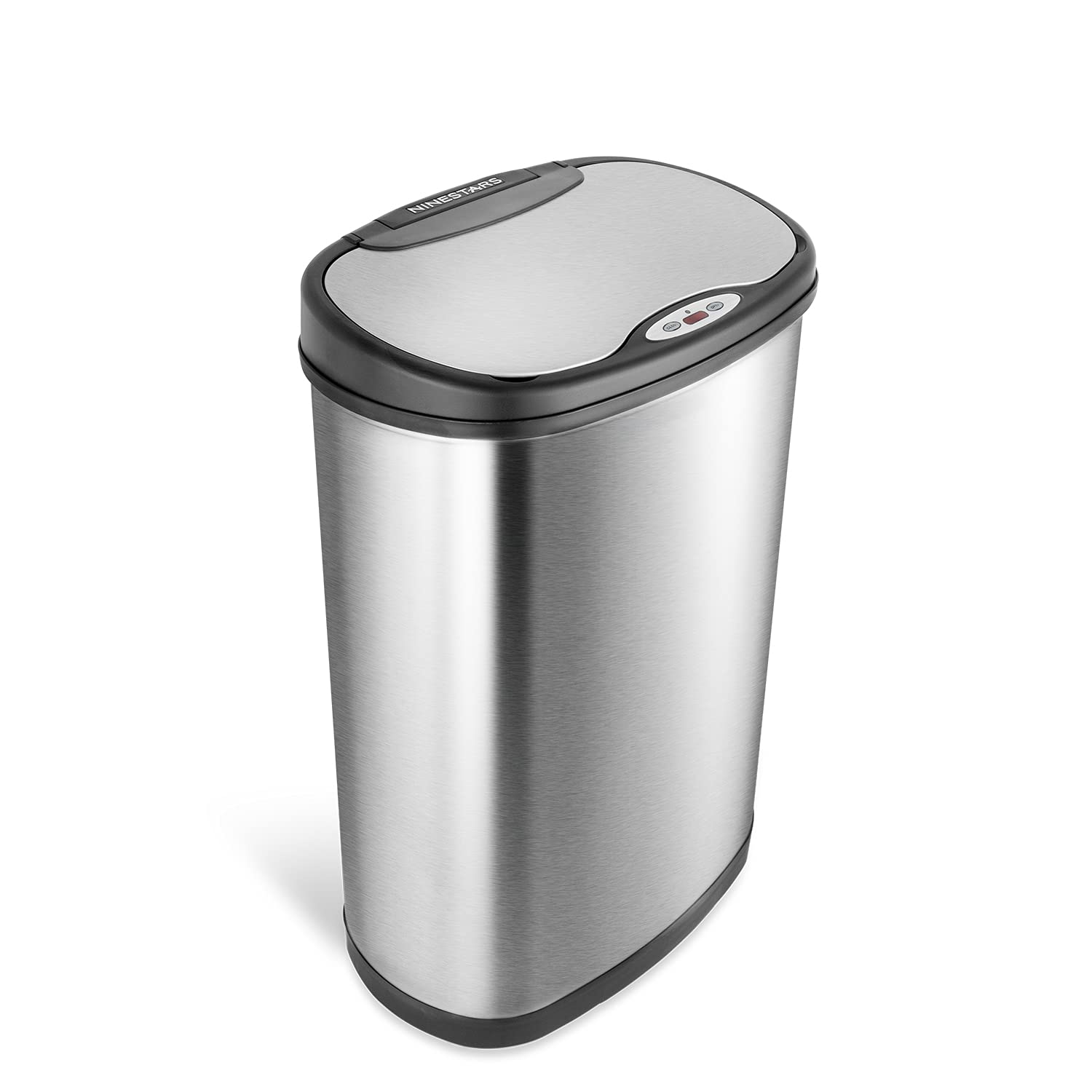 NINESTARS Automatic Touchless Infrared Motion Sensor Trash Can Combo Set - 13 Gal (50L) & 3 Gal (12L) Stainless Steel Waste Bin with Silver/Black Lid for Kitchen, Bathroom, Office - Hands-Free Motion Activated Garbage Can