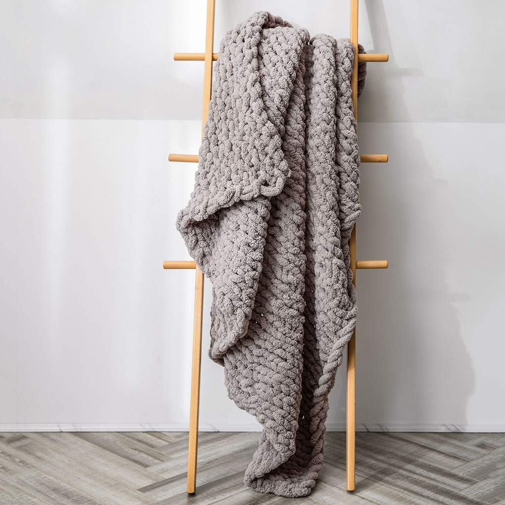 Handmade Chenille Throw Blanket - Ultra Soft Chunky Knit Blanket for Adults | Cozy Weighted Blanket with Luxury Cable Knit Design | Perfect for Bed, Sofa, Chair, Yoga & Meditation (120x150cm, Beige)