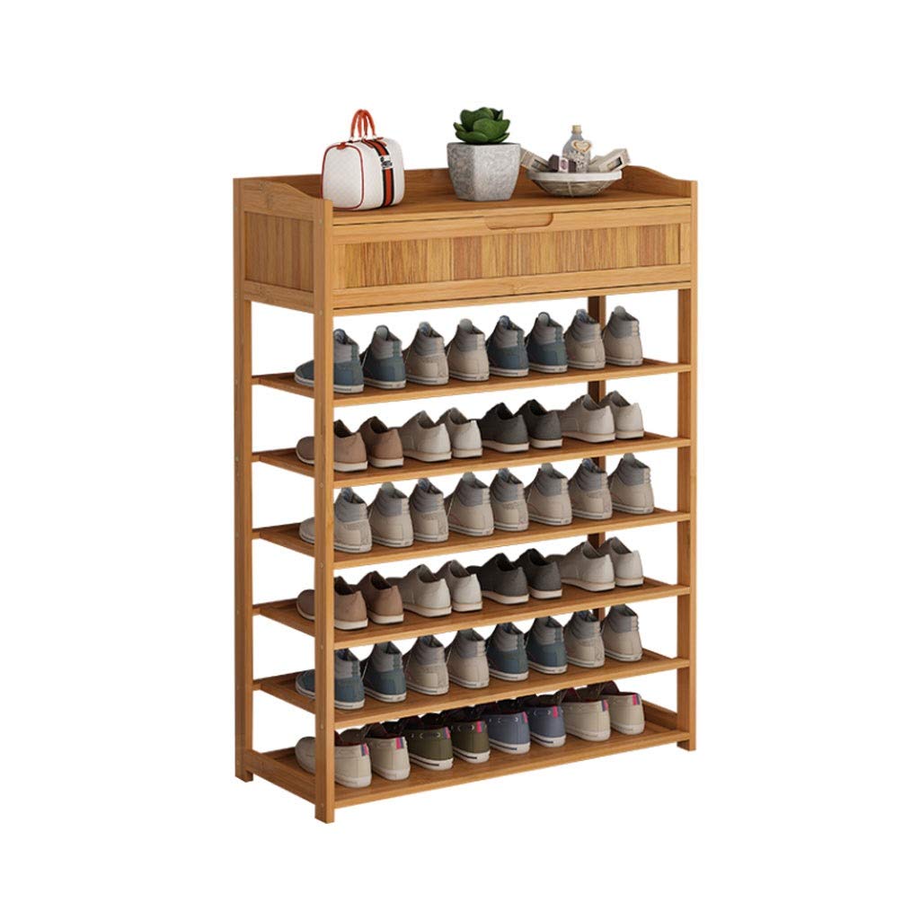 6-Tier Bamboo Shoe Rack with Drawer - Space Saving Shoe Organizer for Entryway, Closet & Bedroom - Multi-Layer Shoe Shelf Cabinet for Home Storage (Natural Wood)
