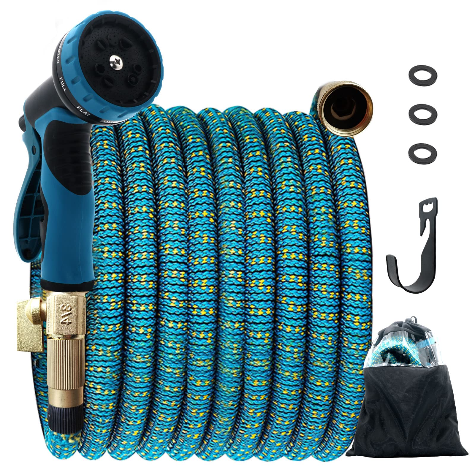 ANEWSIR 100 ft Expandable Garden Hose with 10-Function Spray Nozzle - 3/4 Inch Solid Brass Fittings, 4-Layer Latex Core & 3750D Extra Strength - Lightweight Retractable Water Hose for Lawn, Garden, Car Washing & Outdoor Cleaning
