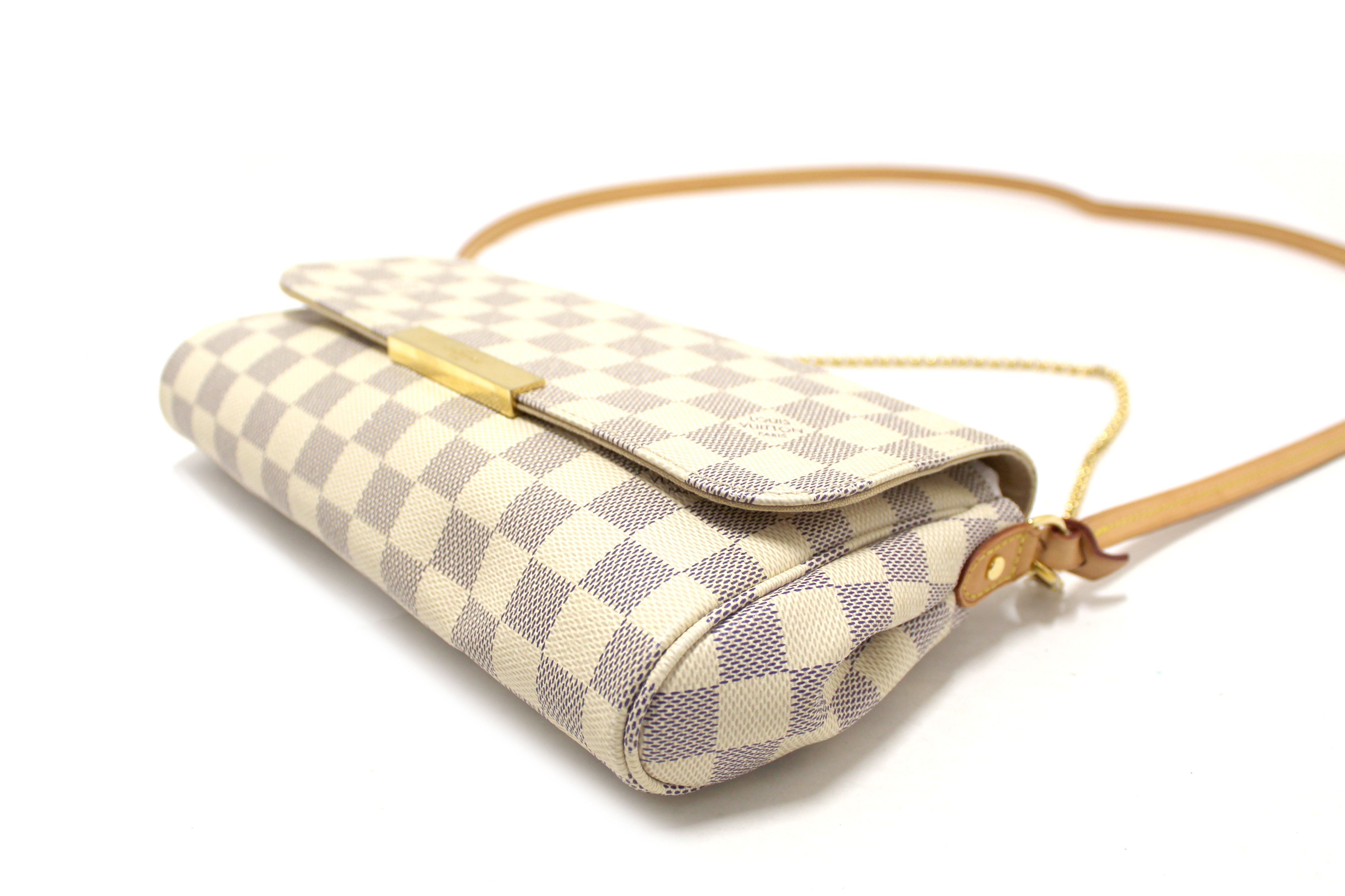 Authentic Louis Vuitton Damier Azur Canvas Favorite MM Crossbody Bag with Chain Strap - Luxury Designer Handbag for Women, Perfect for Daily Use, Travel & Special Occasions