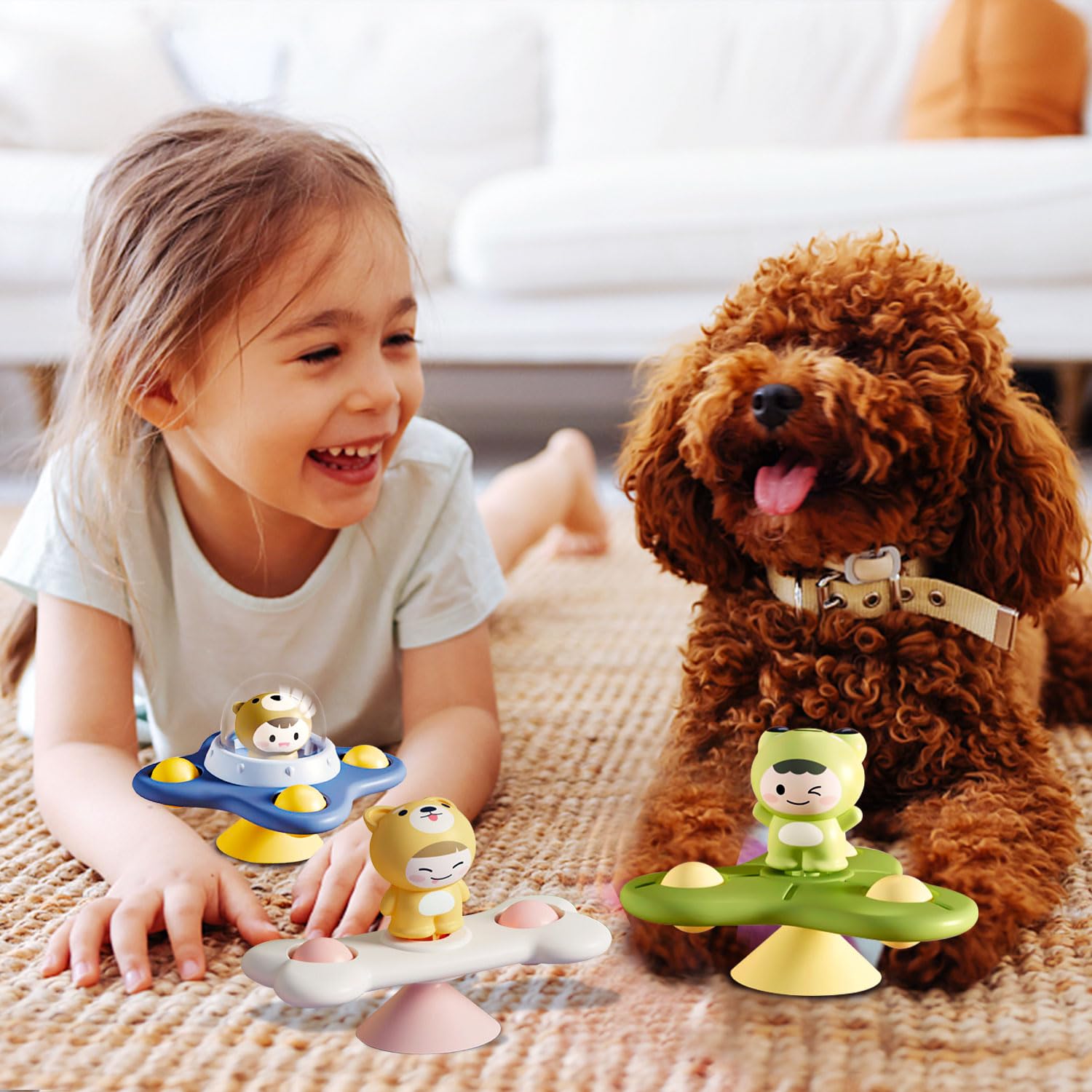 3Pcs Baby Suction Cup Spinner Toy - Bath & Travel Sensory Toys for 1-2 Year Olds - Window Play for Toddlers