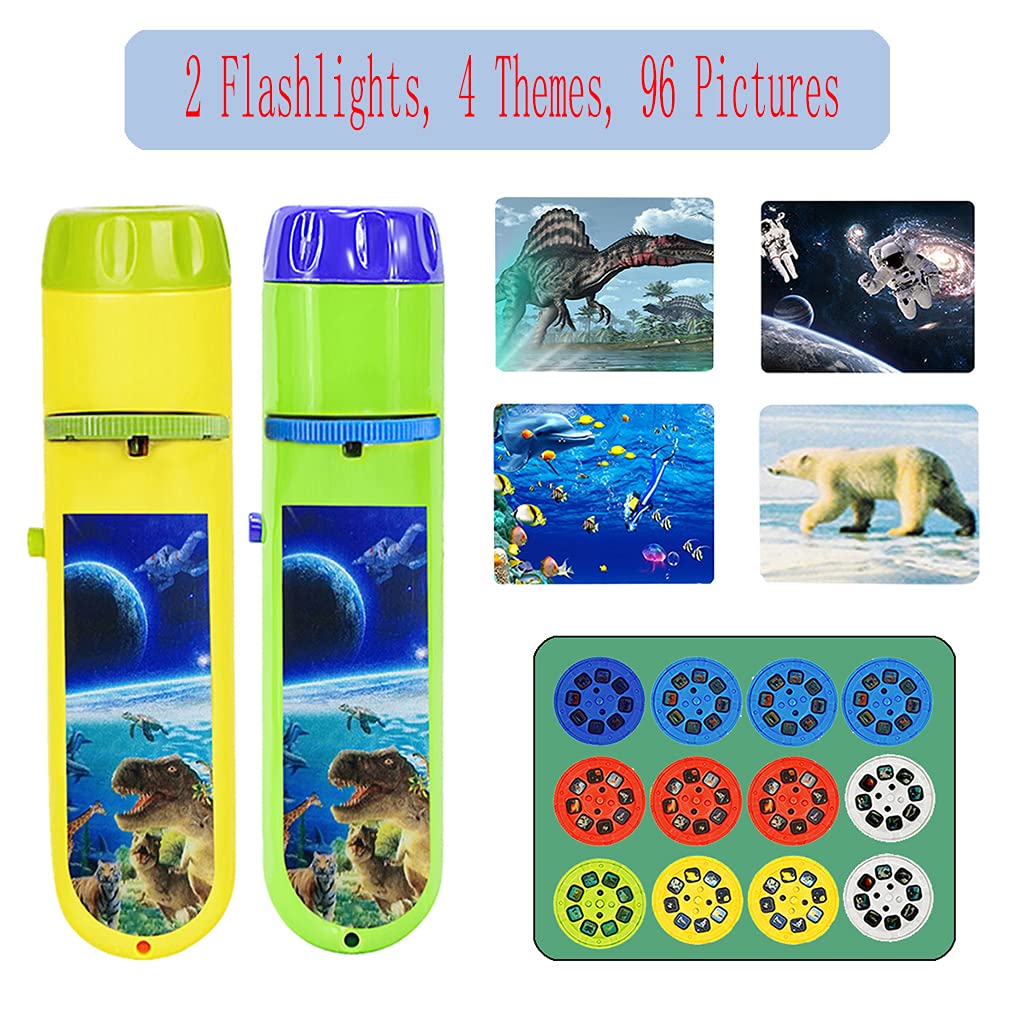 Wenosda Slide Projector Torch - 4 Educational Themes (Dinosaur, Sea World, Space, Animal World) - Kids Projection Night Light for Learning & Bedtime | Perfect for Children's Rooms, Storytime & Sensory Play