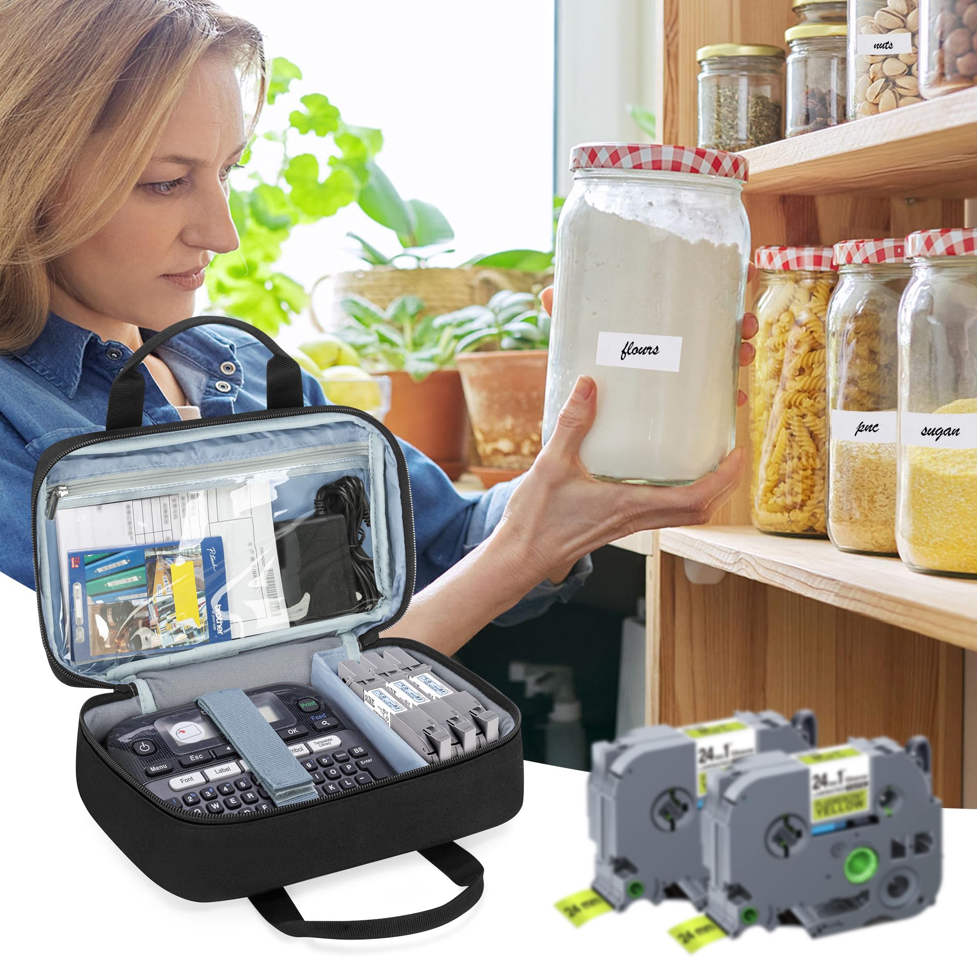 CURMIO Portable Carrying Case for Brother P-Touch PT-D220/PT-D210 Label Maker - Protective Storage Bag Organizer for Label Printer, Tapes, AC Adapter, Battery & USB Cable - Perfect for Office, Home & Travel Organization