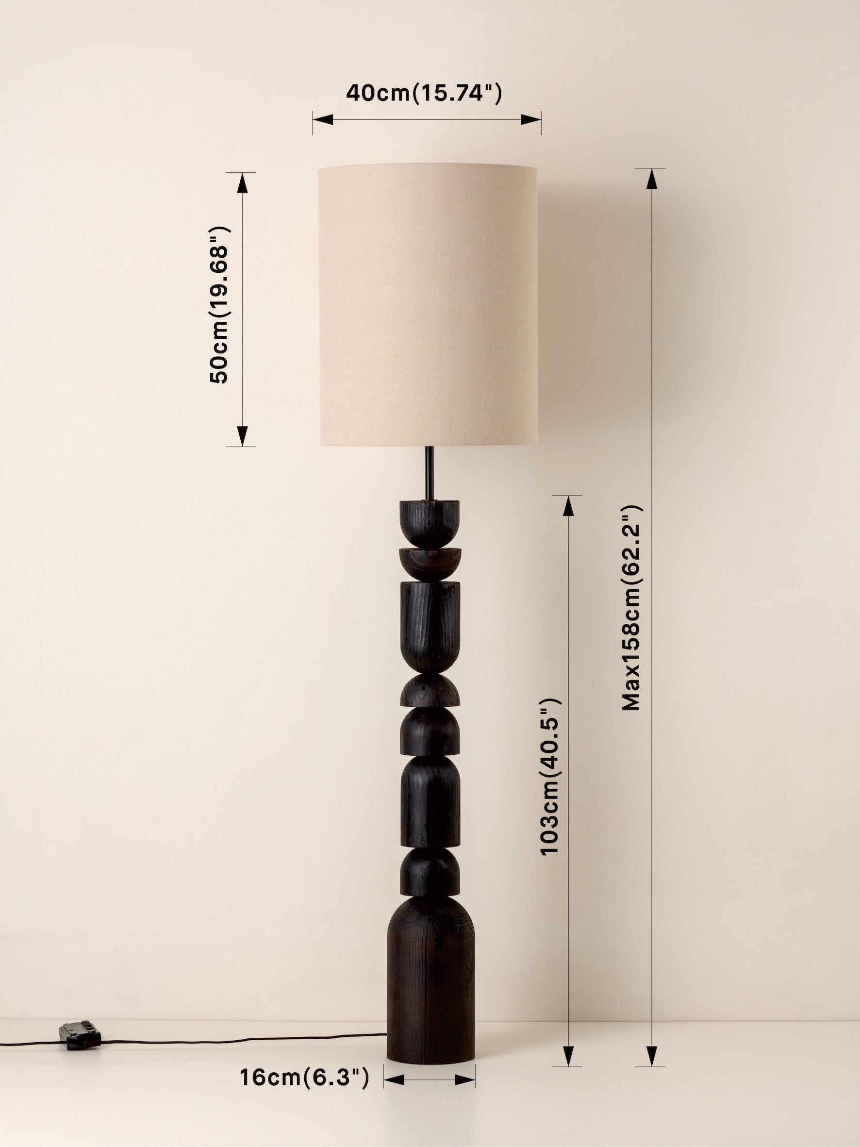 Modern Charred Wood & Natural Linen Floor Lamp - Handcrafted Nordic Style Lighting for Living Room, Bedroom, or Office Decor