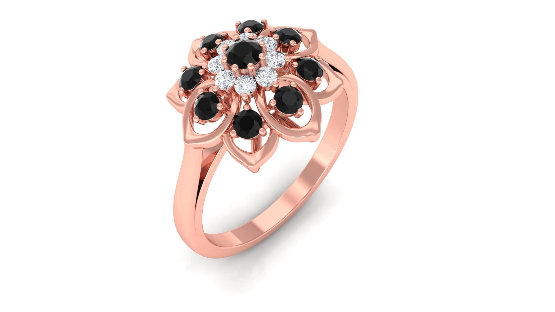 0.75 CT Black and White Diamond Engagement Ring for Women - 14K Solid Gold Floral Wedding Band - Perfect for Anniversary Gifts, Proposal, and Special Occasions