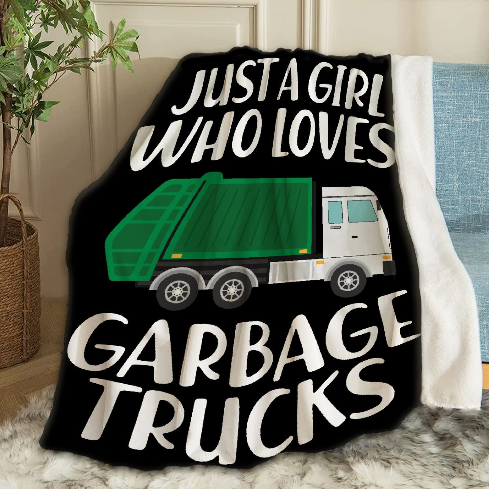 ARTBLANKET Just A Girl Who Loves Garbage Trucks Fleece Blanket - Super Soft Funny Throw Blanket for Women & Girls (120x90 Inch) - Cozy Gift for Bed, Couch, Sofa - Perfect for Travel, Movie Nights & Family Snuggles